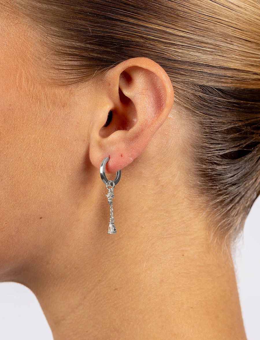 SNÖ of Sweden - Trinity chain pendant ring ear s/clear - Onesize - hängande örhängen - s/clear - 0