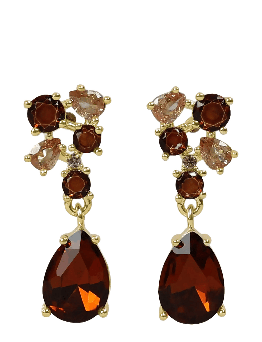 SNÖ of Sweden - Trinity crystal pendant ear g/mix champagne - Onesize - ohrhänger - g/mix champagne - 1