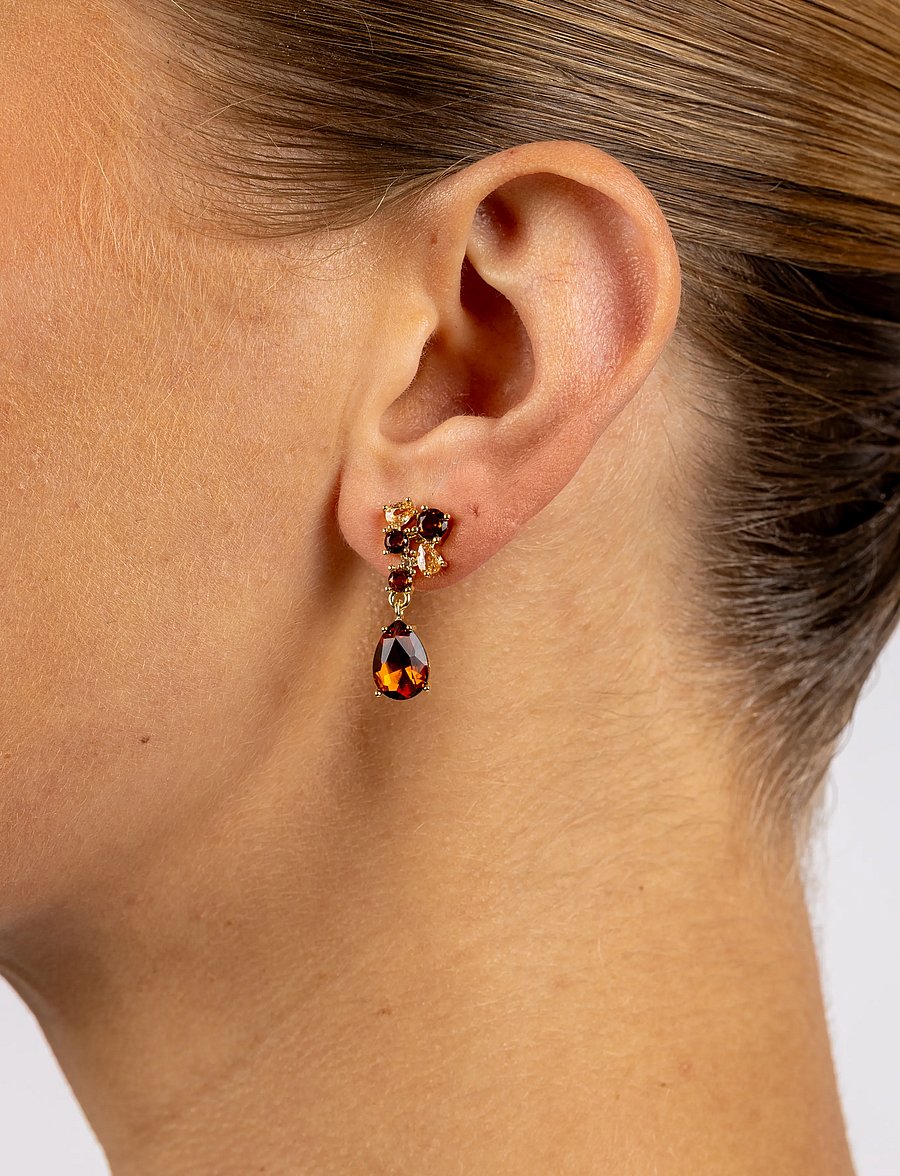 SNÖ of Sweden - Trinity crystal pendant ear g/mix champagne - Onesize - ohrhänger - g/mix champagne - 0