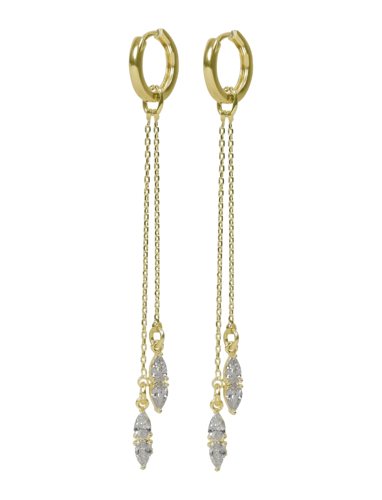 SNÖ of Sweden - Largo double chain crystal ear g/clear - Onesize - Øreringe med vedhæng - g/clear - 2
