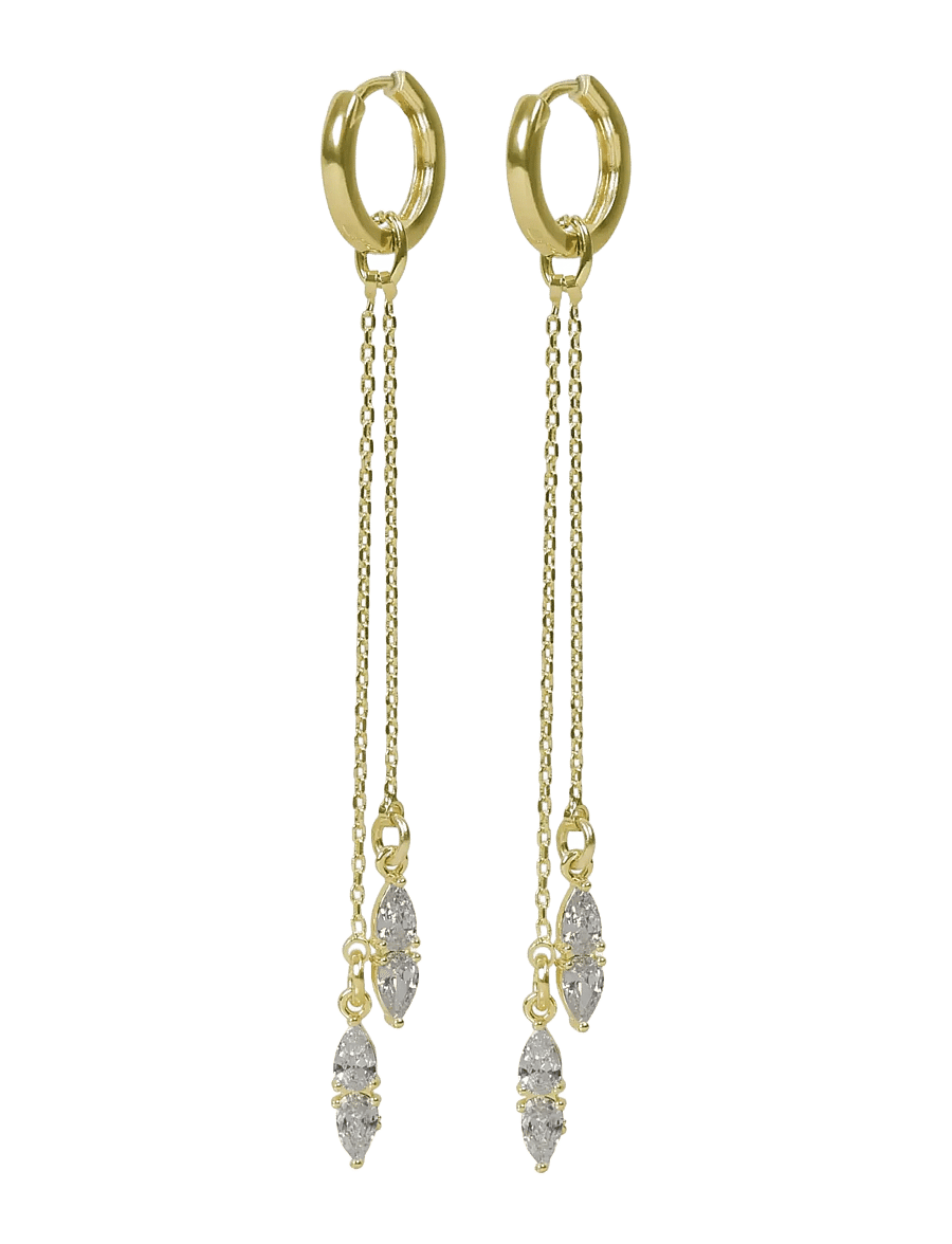 SNÖ of Sweden - Largo double chain crystal ear g/clear - Onesize - oorhangers - g/clear - 2