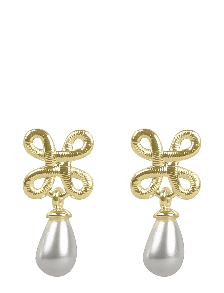 SNÖ of Sweden - Lacy pearl pendant ear g/white - Onesize - perleøreringe - g/white - 1
