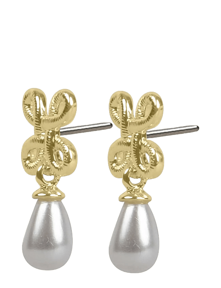 SNÖ of Sweden - Lacy pearl pendant ear g/white - Onesize - perleøreringe - g/white - 2