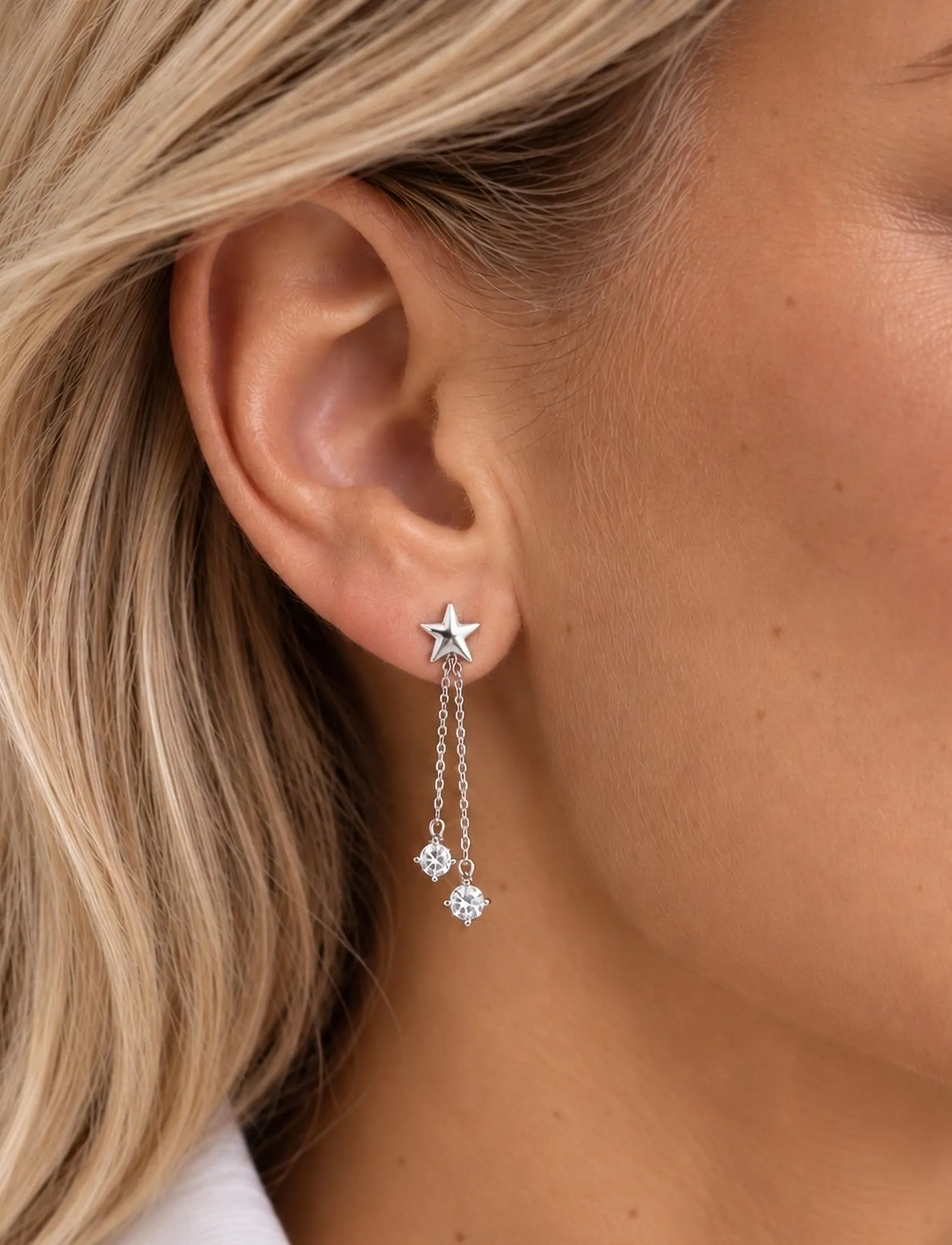 SNÖ of Sweden - Sky star chain ear s/clear - Onesize - Øreringe med vedhæng - s/clear - 0