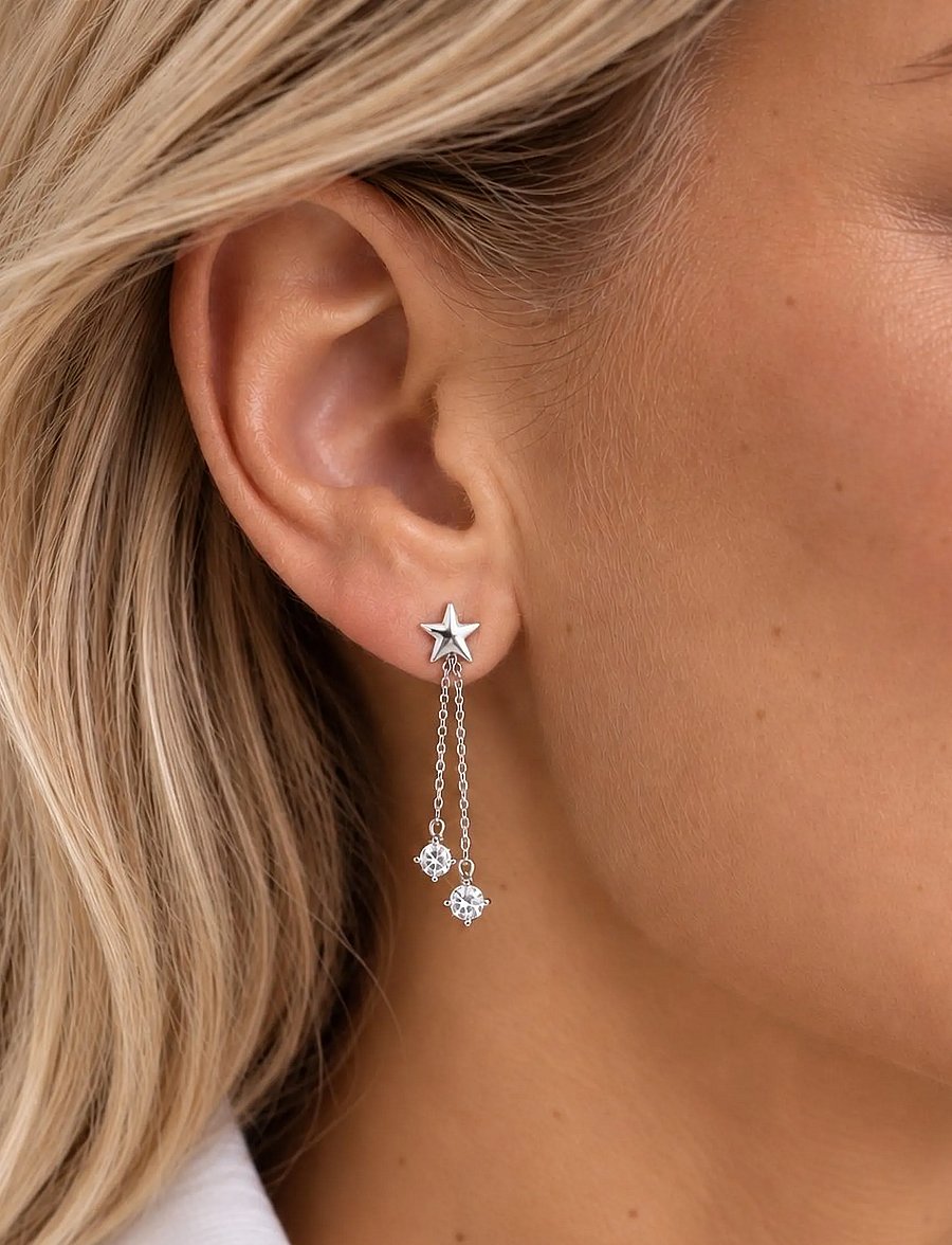 SNÖ of Sweden - Sky star chain ear s/clear - Onesize - Øreringe med vedhæng - s/clear - 0