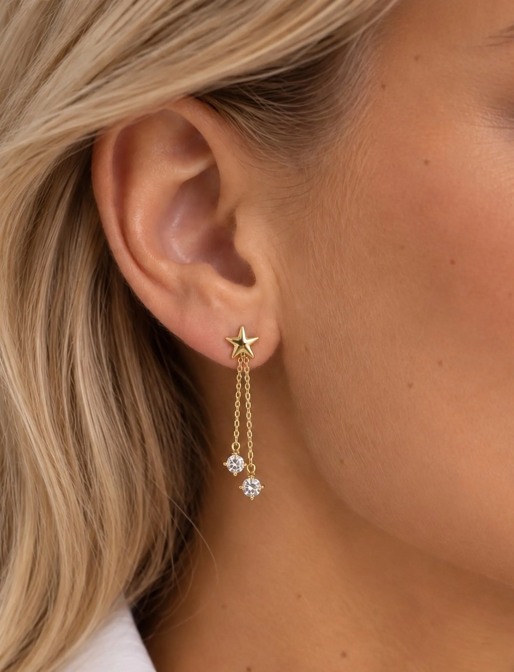 SNÖ of Sweden - Sky star chain ear g/clear - Onesize - Øreringe med vedhæng - g/clear - 0