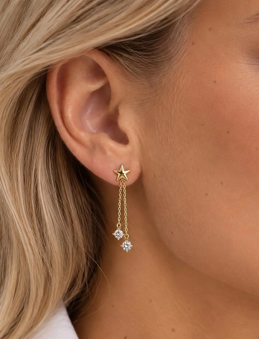 SNÖ of Sweden - Sky star chain ear g/clear - Onesize - Øreringe med vedhæng - g/clear - 0