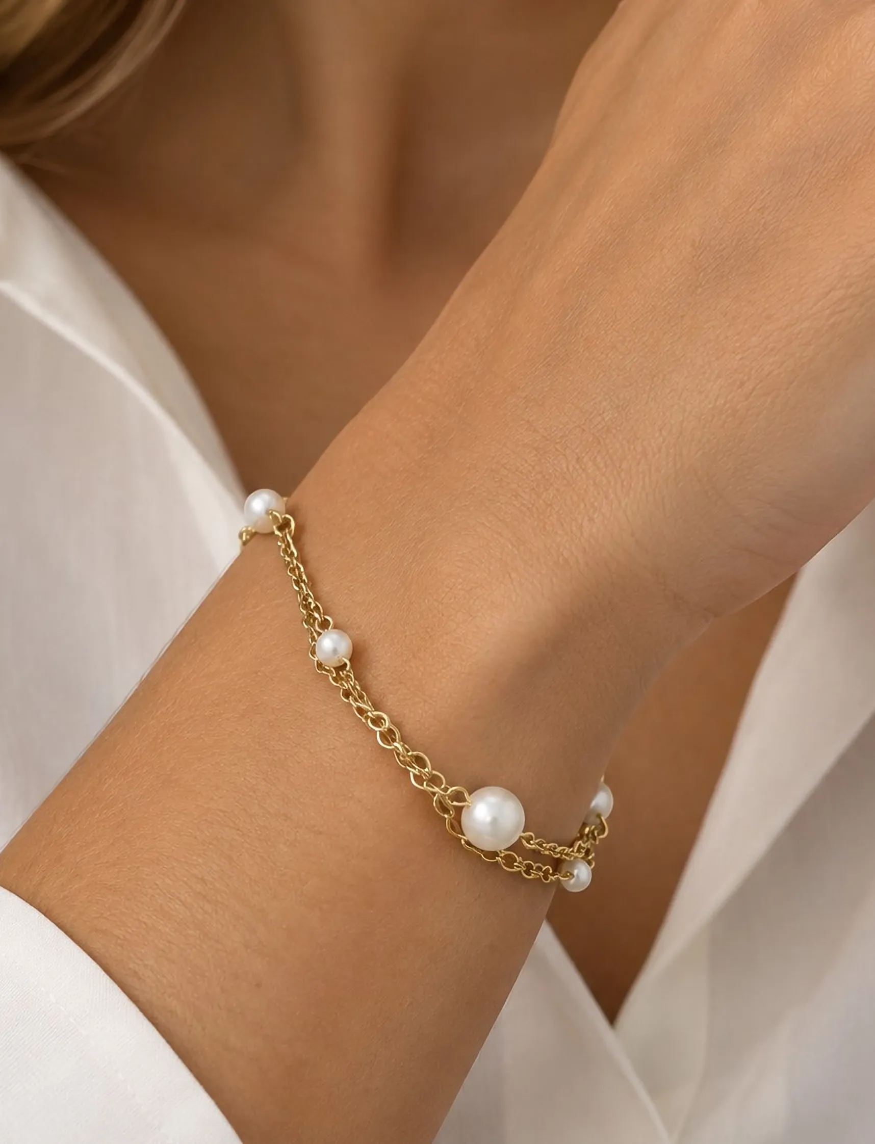 SNÖ of Sweden - Gemme pearl mix brace g/white - Onesize - kettenarmbänder - g/white - 0