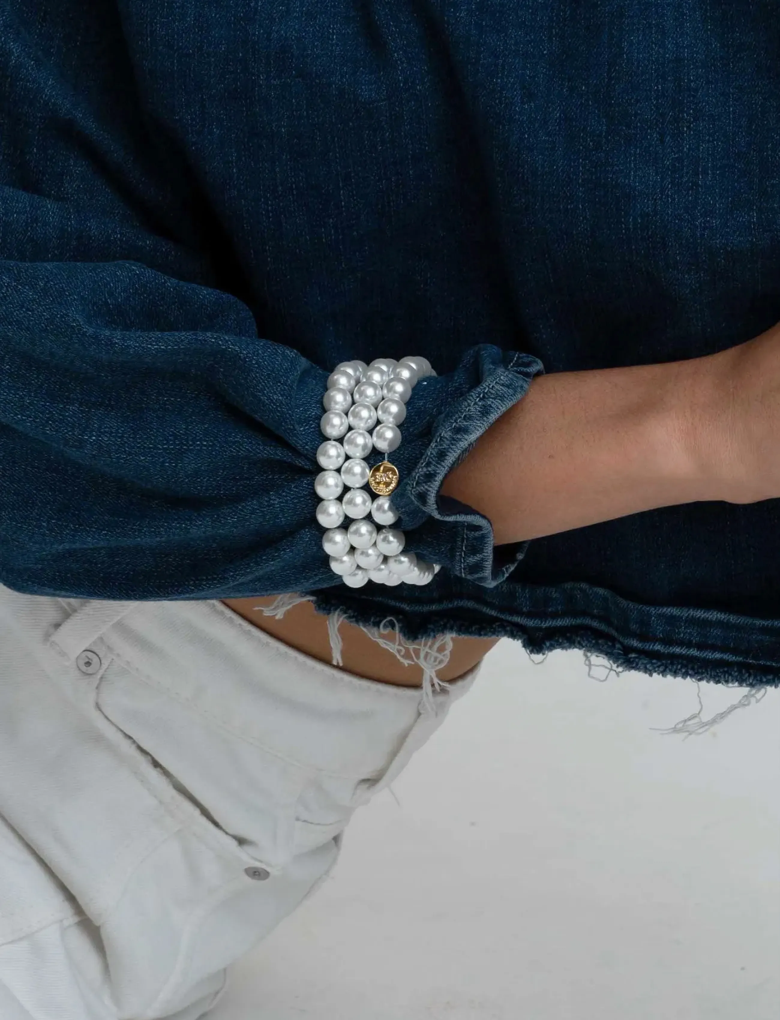SNÖ of Sweden Laney Elastic Pearl Brace G/White S/M, SM, Bracelets, Weiß - Frauen