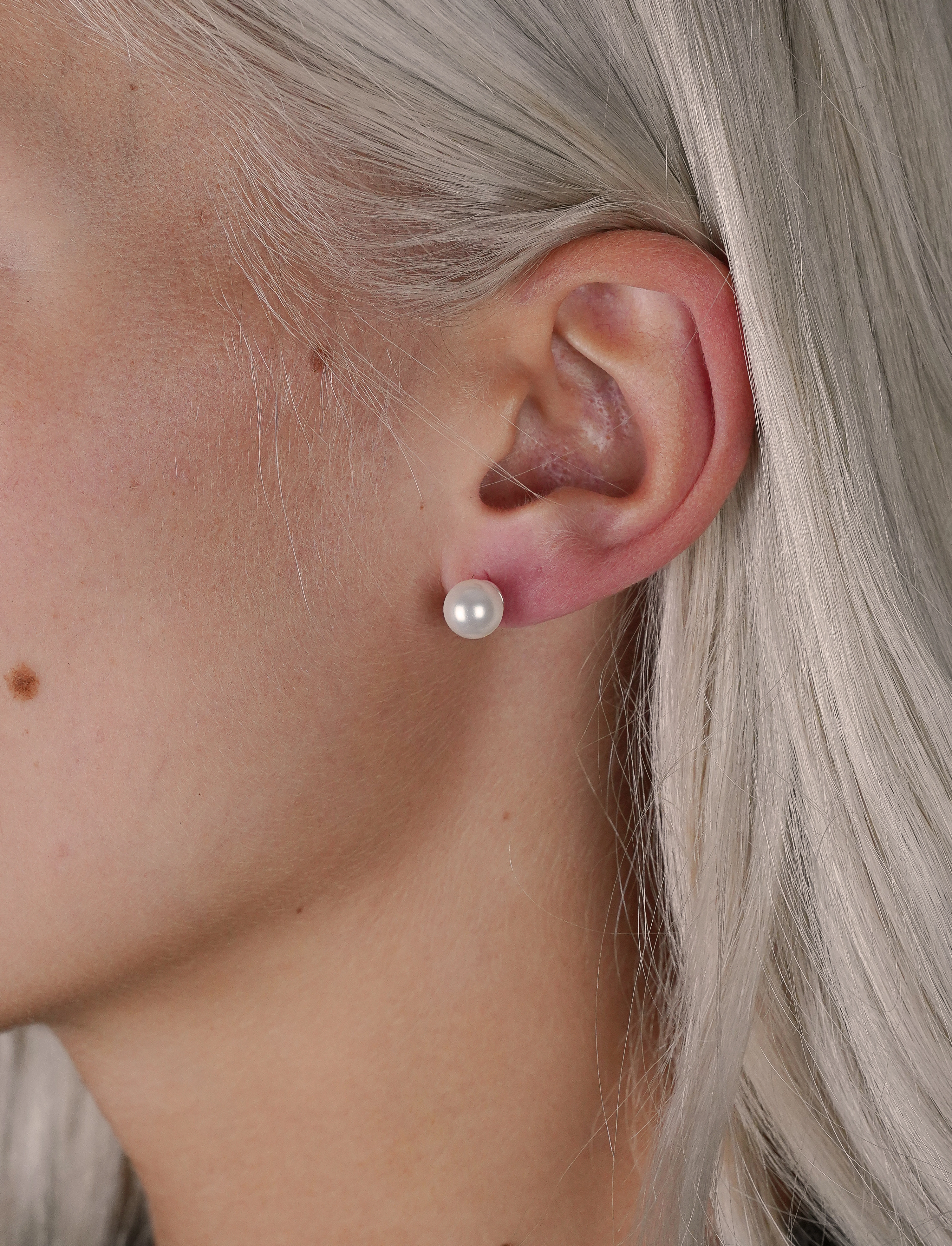 SNÖ of Sweden Laney Pearl Ear 8Mm S/White Onesize, Kvinder, Perle Ørestikker, Sølv, Str: ONE SIZE