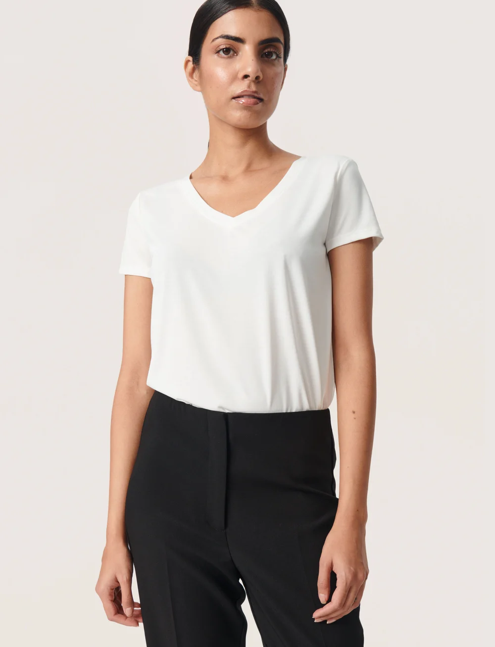 Soaked in Luxury - SLColumbine V-neck SS - t-shirts - broken white - 0