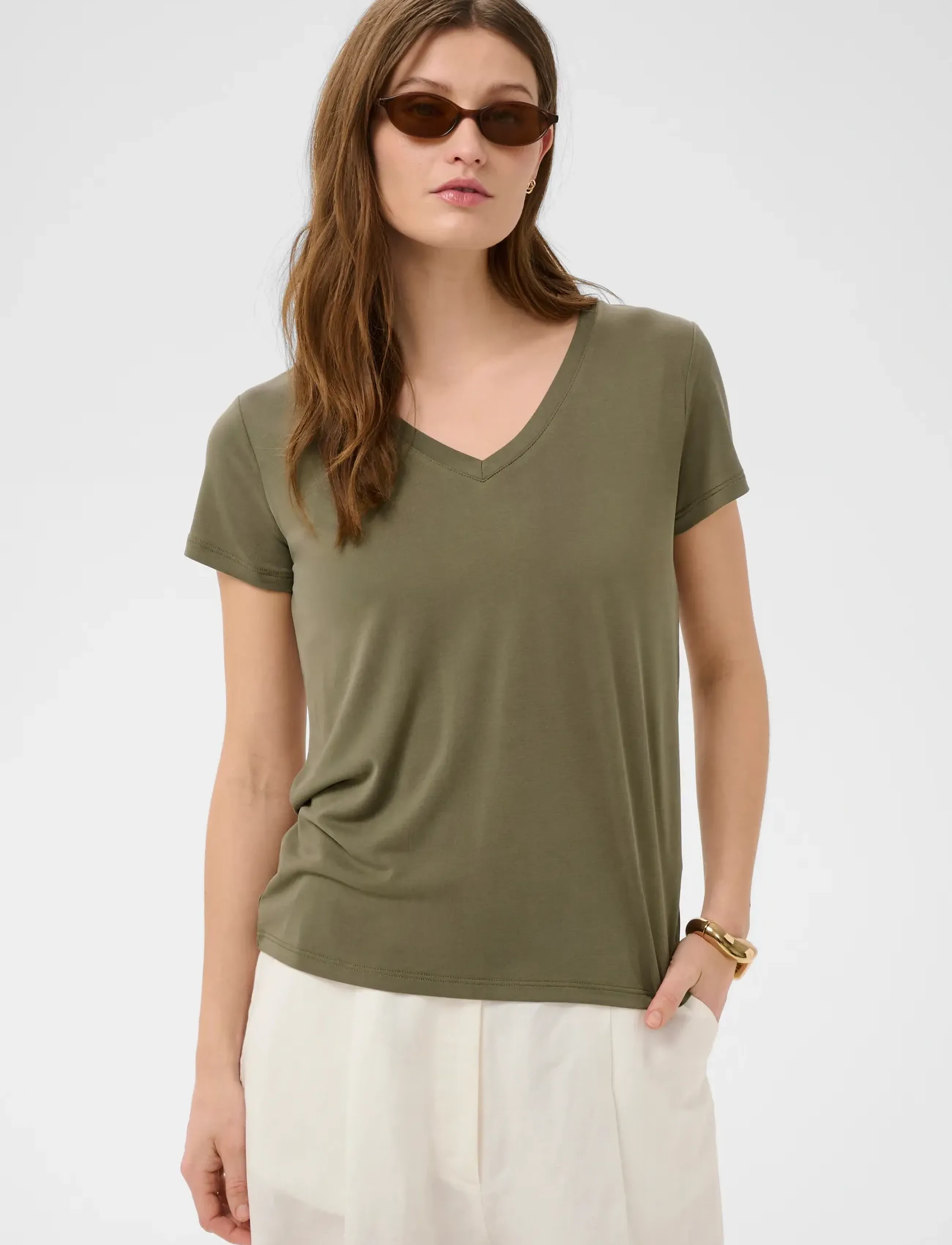 Soaked SLColumbine V-neck SS - Soaked in Luxury - DUSKY GREEN / khaki/green