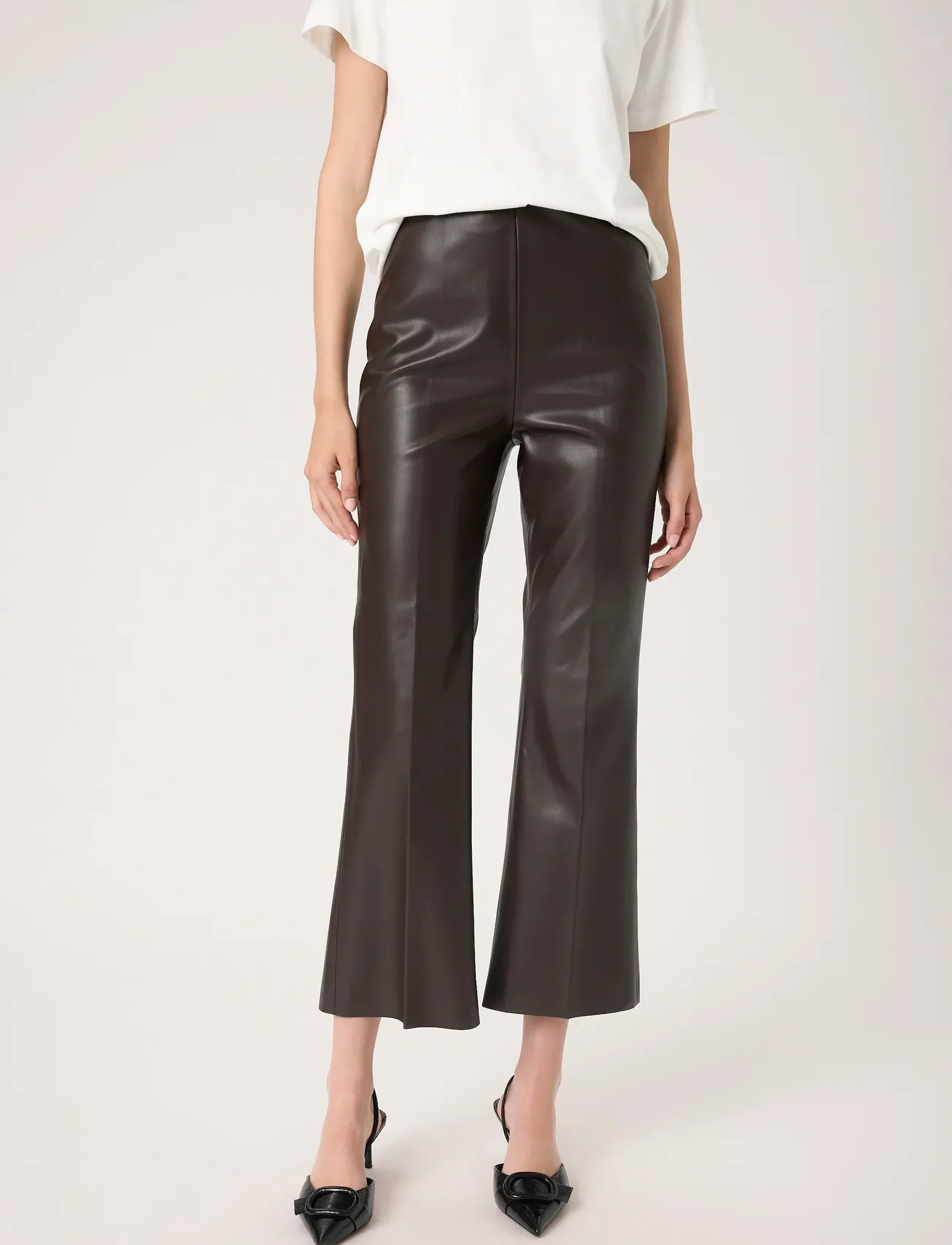 Soaked SLKaylee PU Kickflare Pants - Leather trousers - CHOCOLATE TORTE / brown