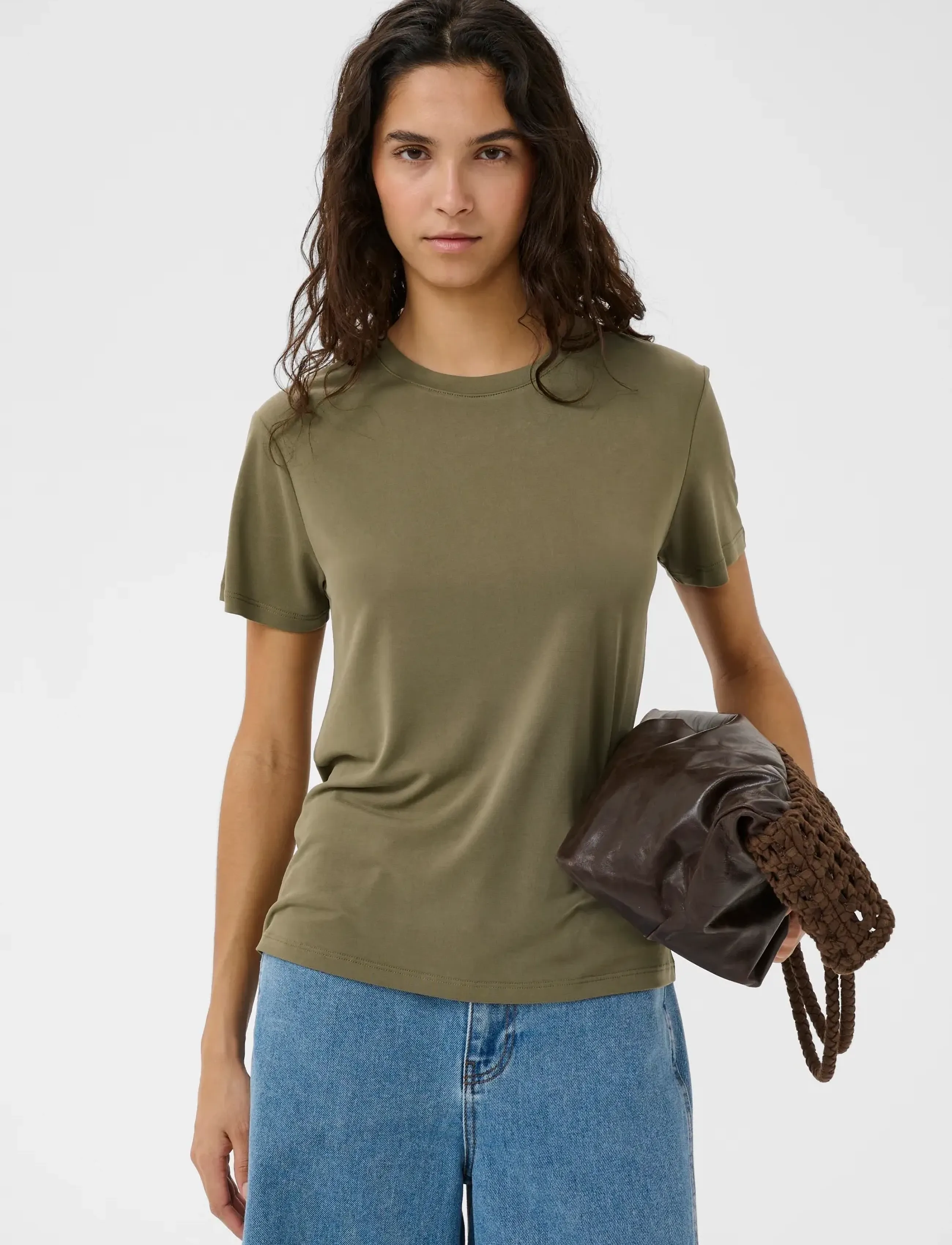 Soaked SLColumbine Crew-Neck T-Shirt SS - Soaked in Luxury - DUSKY GREEN / khaki/green