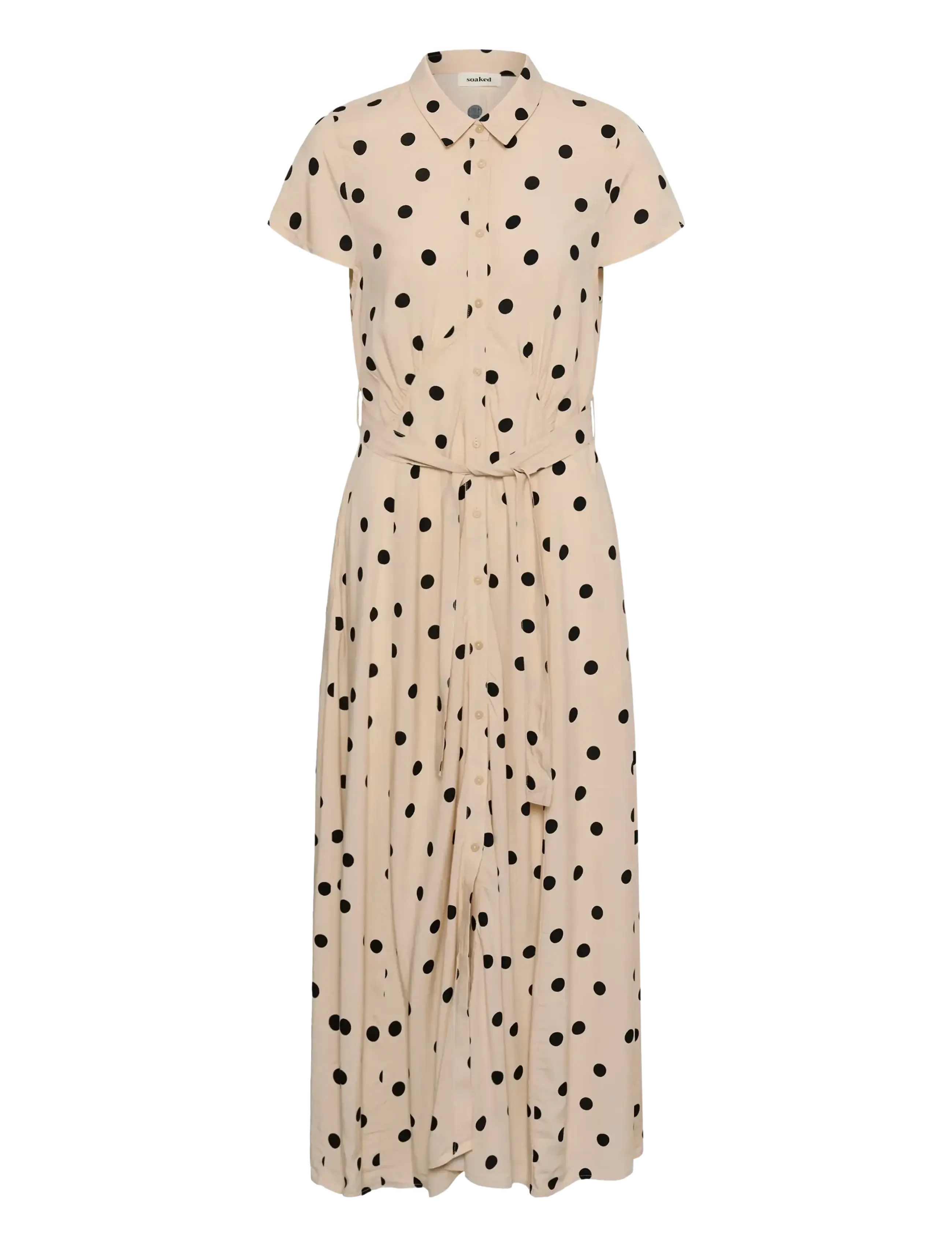 Soaked SLArjana Maxi Dress SS - Tøj - OATMEAL WITH BLACK DOTS / cream