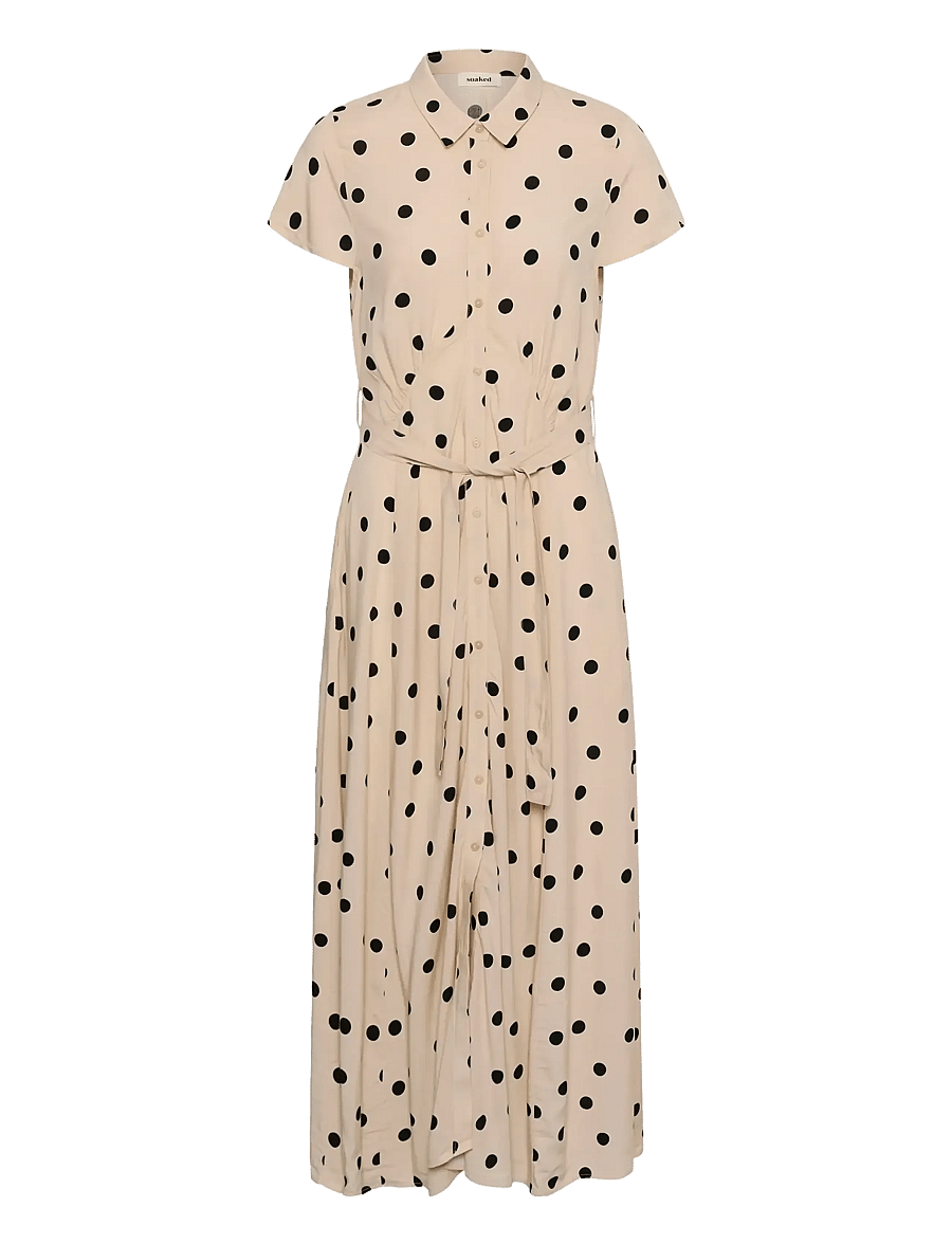 Soaked - SLArjana Maxi Dress SS - hemdkleider - oatmeal with black dots - 1