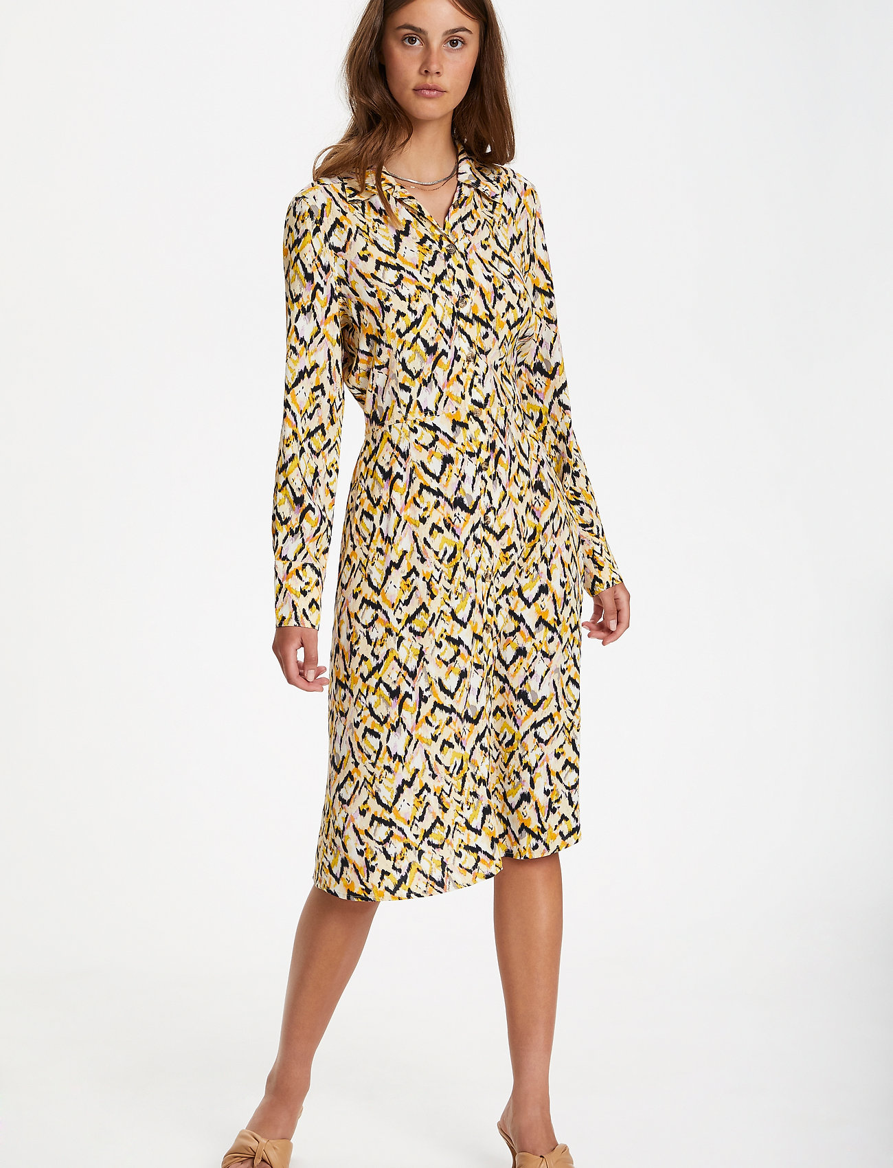Soaked in Luxury - SLEverdeen Shirt Dress LS - cornhusk diamond bleed print - 3