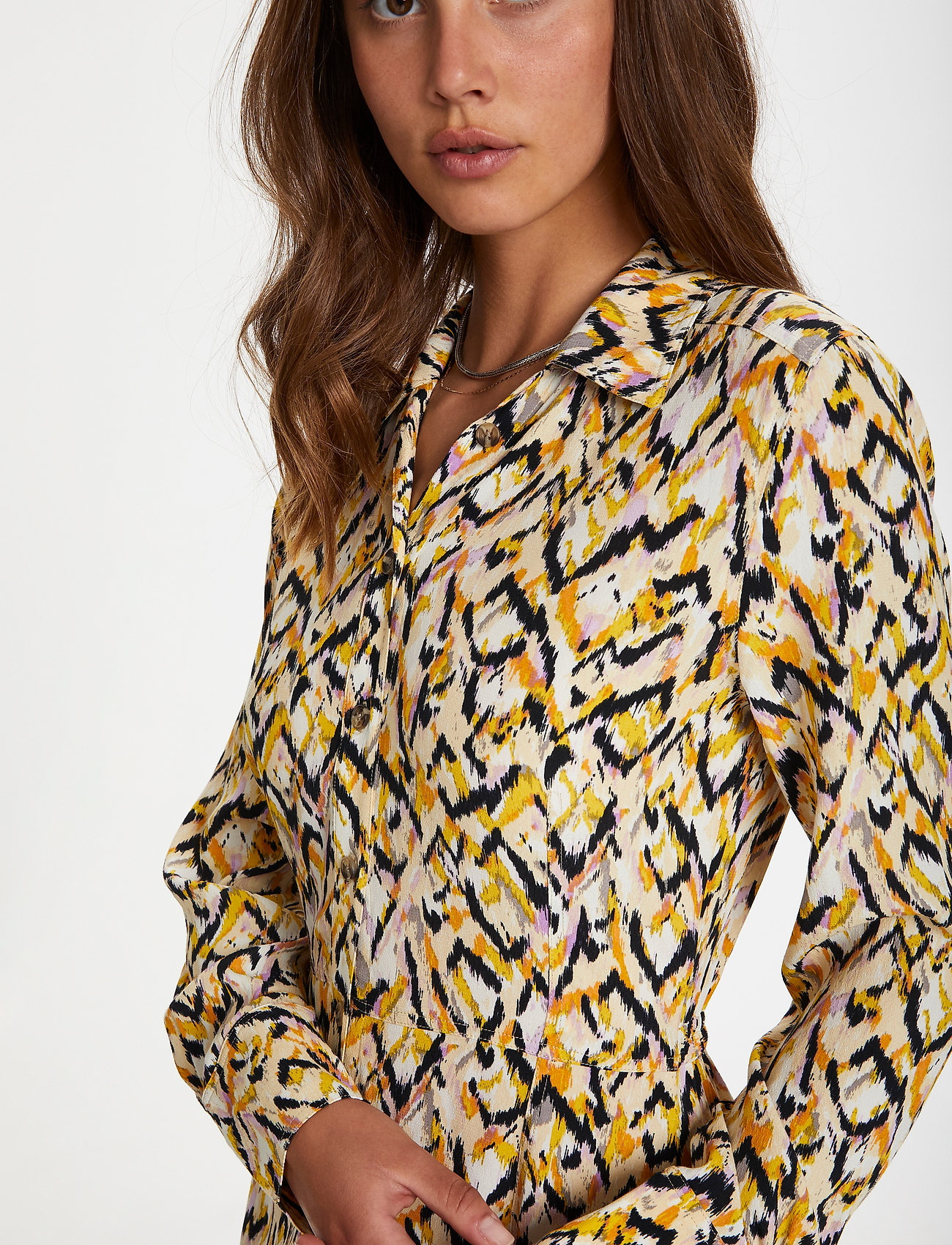Soaked in Luxury - SLEverdeen Shirt Dress LS - cornhusk diamond bleed print - 5