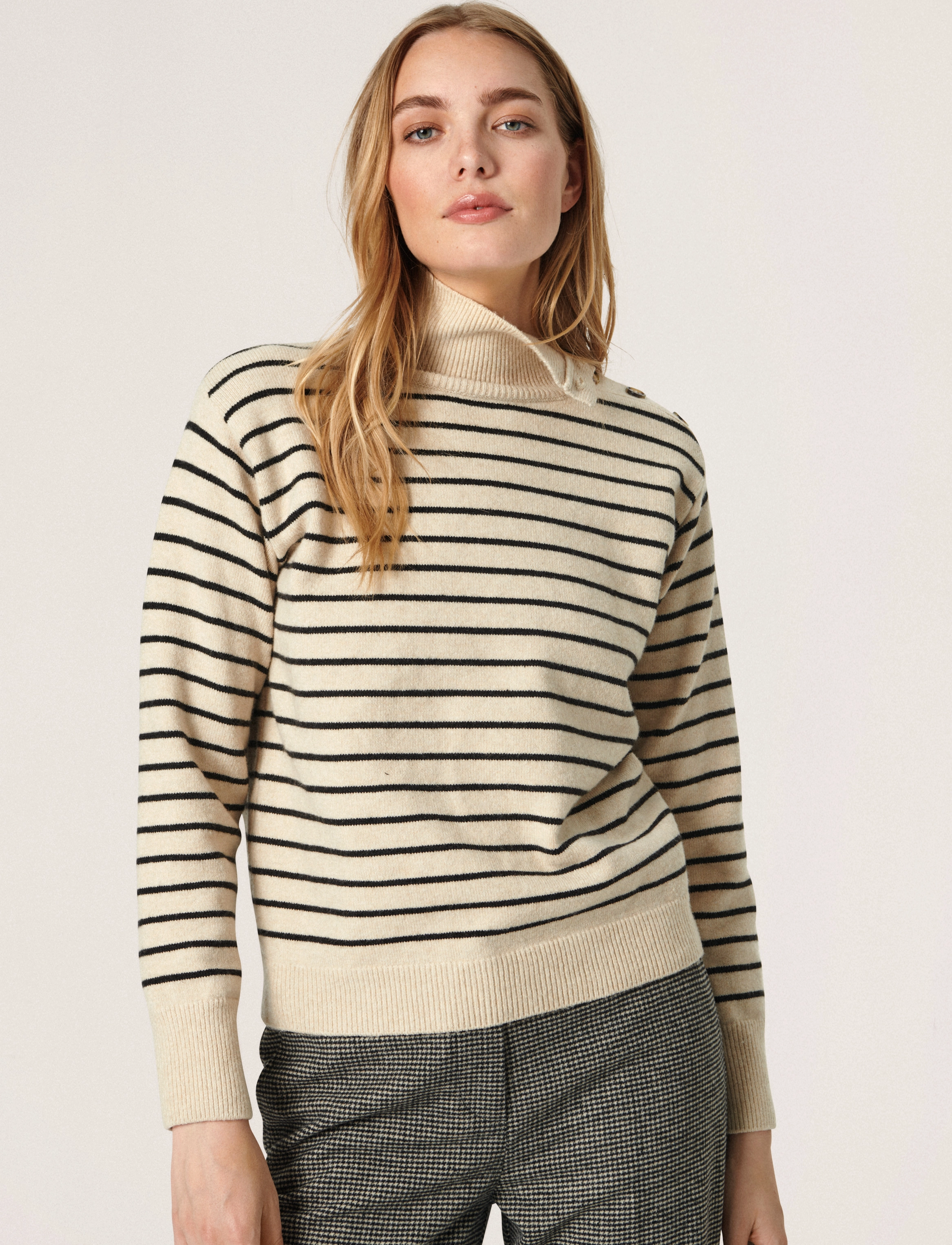 Soaked in Luxury - SLLyrica Stripe Pullover LS - sandshell and black stripe - 2