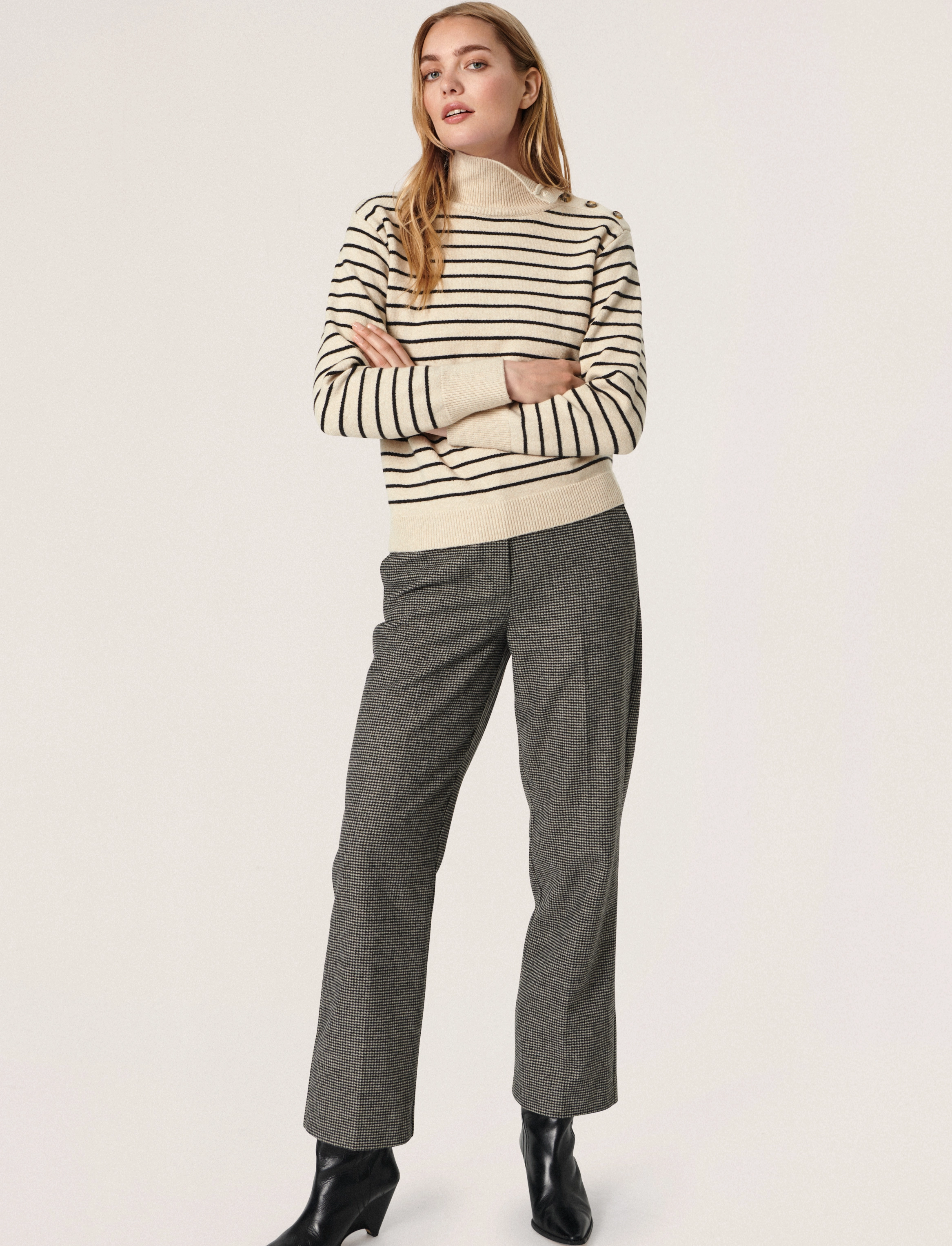 Soaked in Luxury - SLLyrica Stripe Pullover LS - sandshell and black stripe - 3