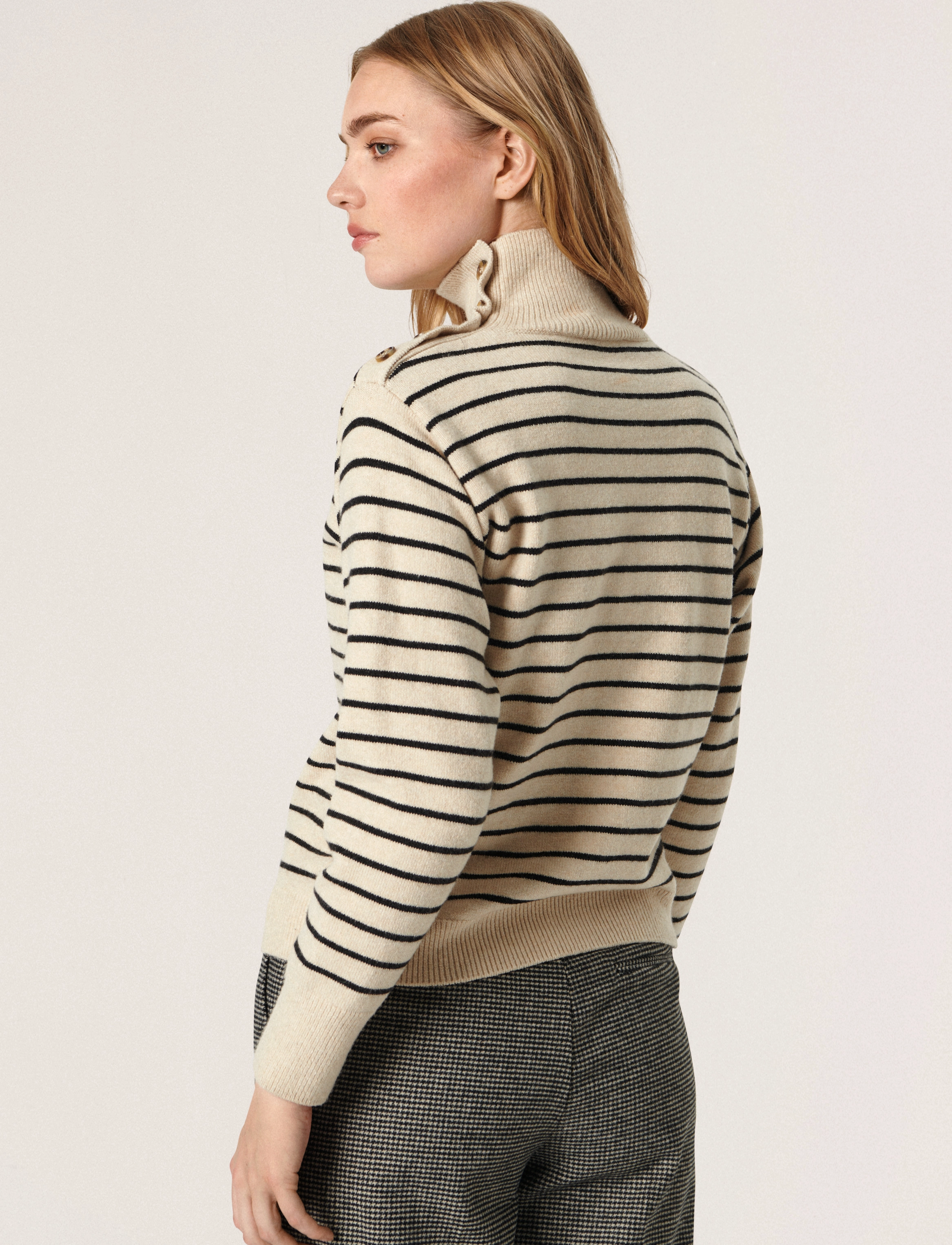 Soaked in Luxury - SLLyrica Stripe Pullover LS - sandshell and black stripe - 5