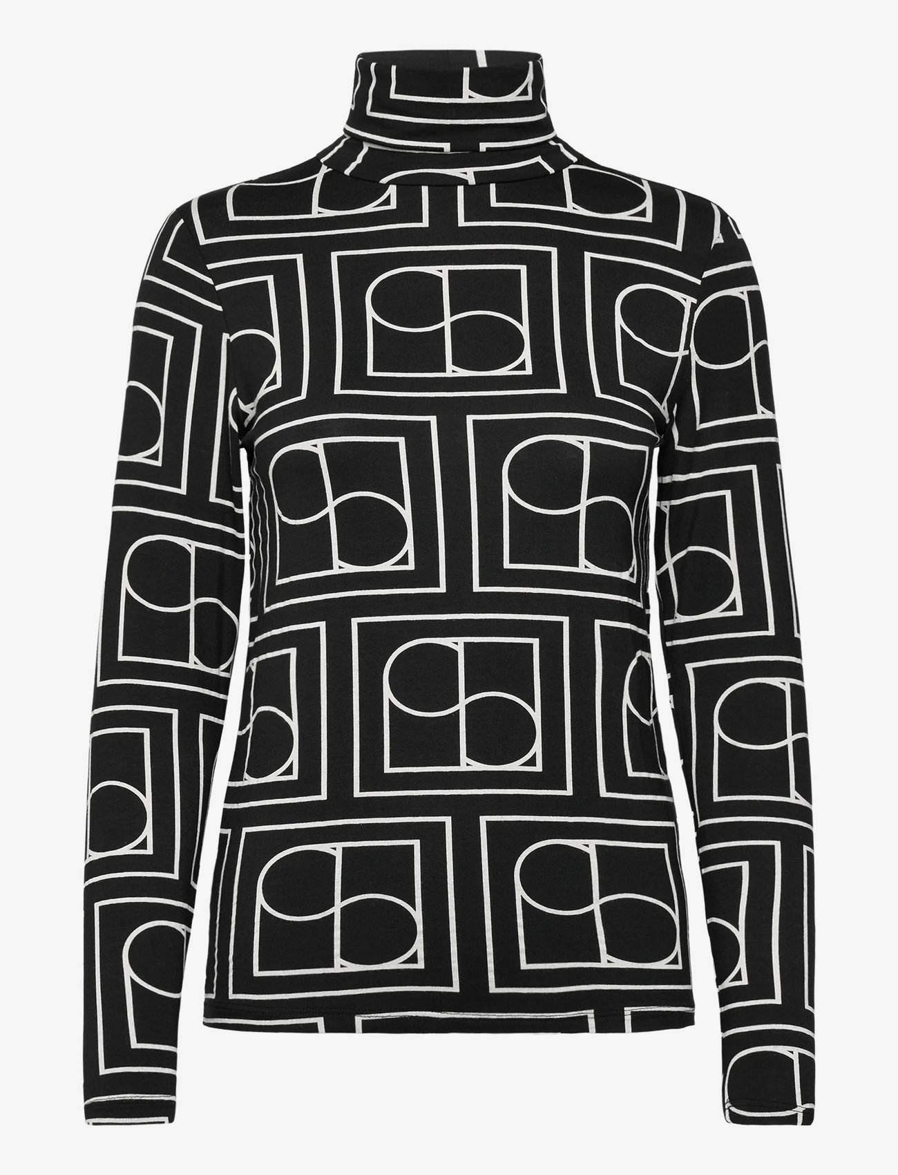 Soaked in Luxury - SLHanadi Printed Rollneck LS - långärmade toppar - black w white monogram - 1