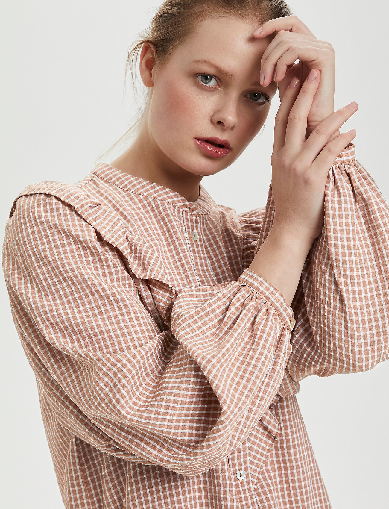 Soaked in Luxury - SLWiola Shirt LS - beaver fur/broken white checks - 5
