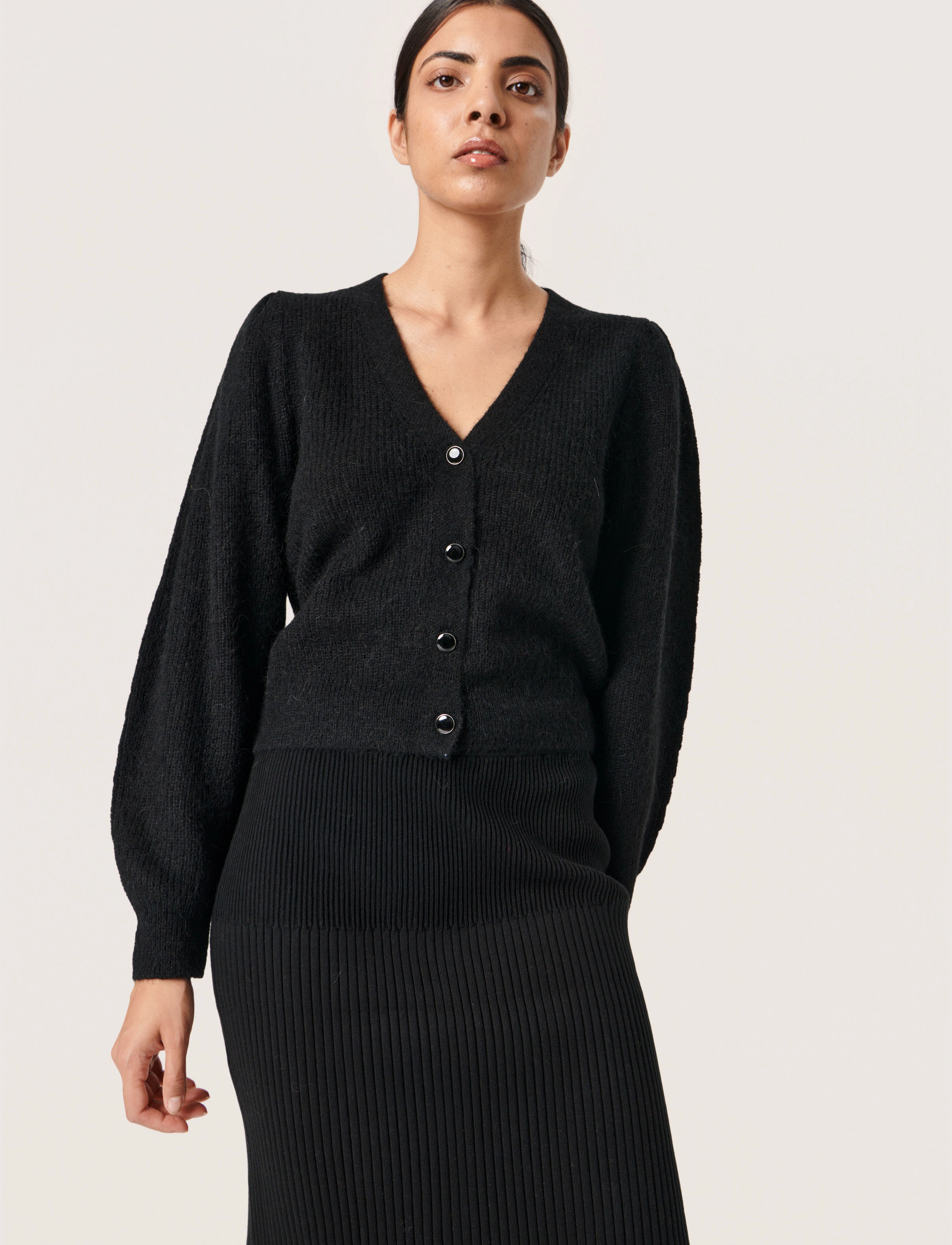 Soaked Sltuesday Puf Cardigan Ls, XS, Black, Strik > Cardigans, Dame