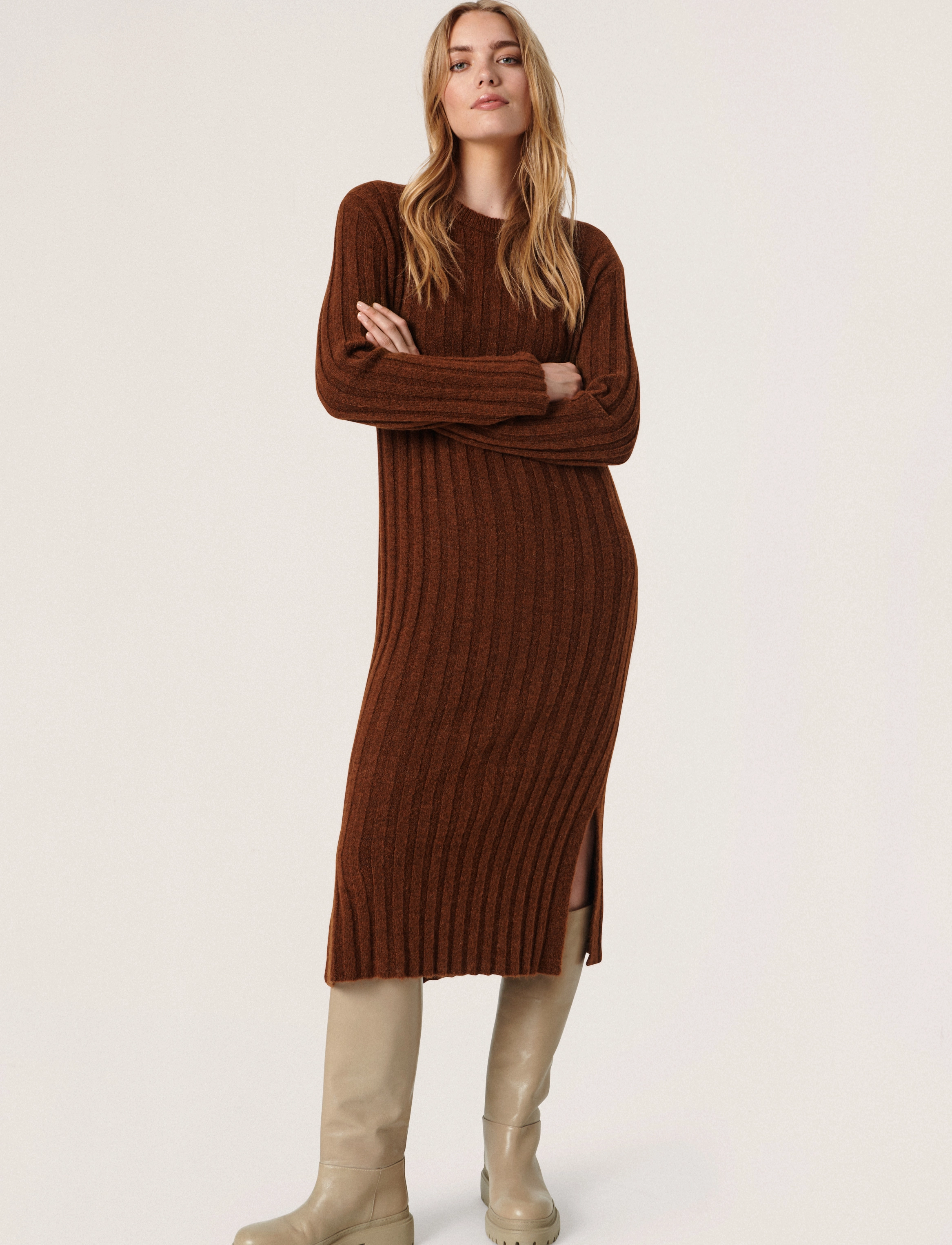 Soaked in Luxury - SLRakel Dress LS - amber brown melange - 5