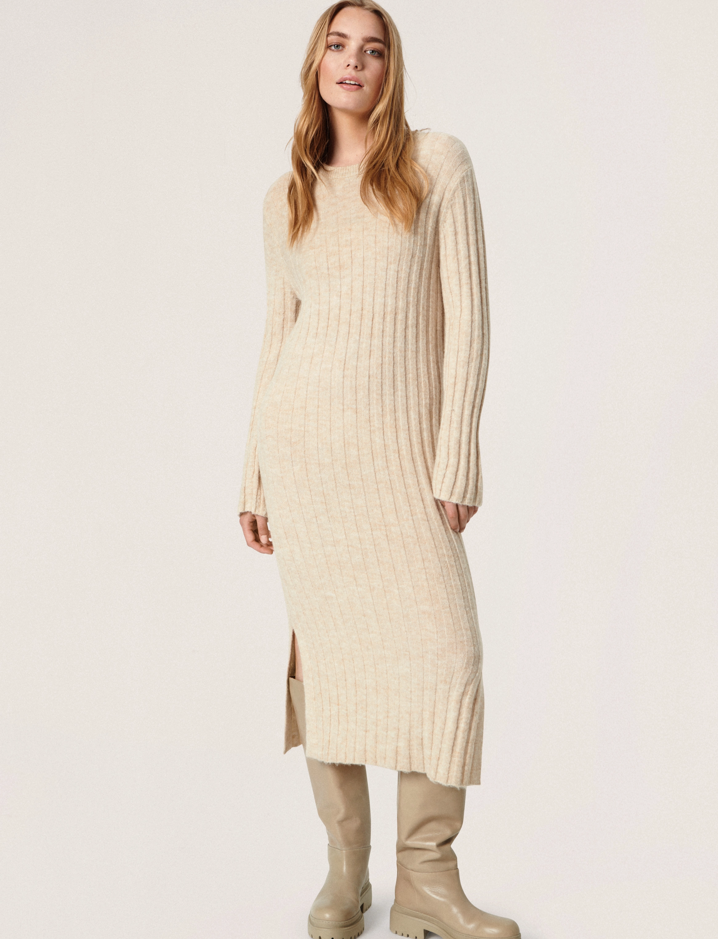Soaked in Luxury - SLRakel Dress LS - sandshell melange - 5