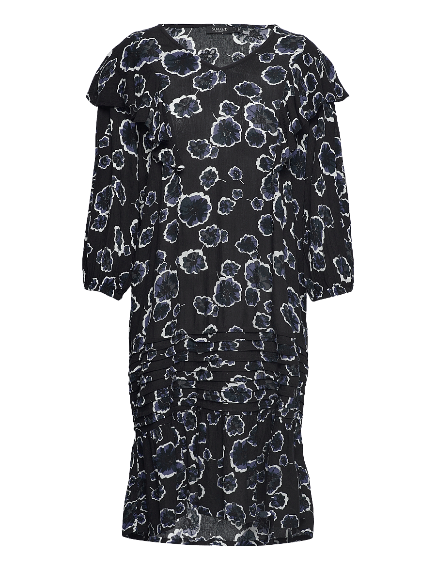 Soaked - SLZaya Drop Waist Dress - midi kjoler - black graphic flower - 0
