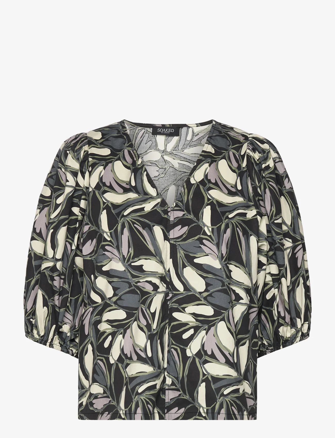 Soaked in Luxury - SLFrankie blouse - kortærmede bluser - black leaf print - 0