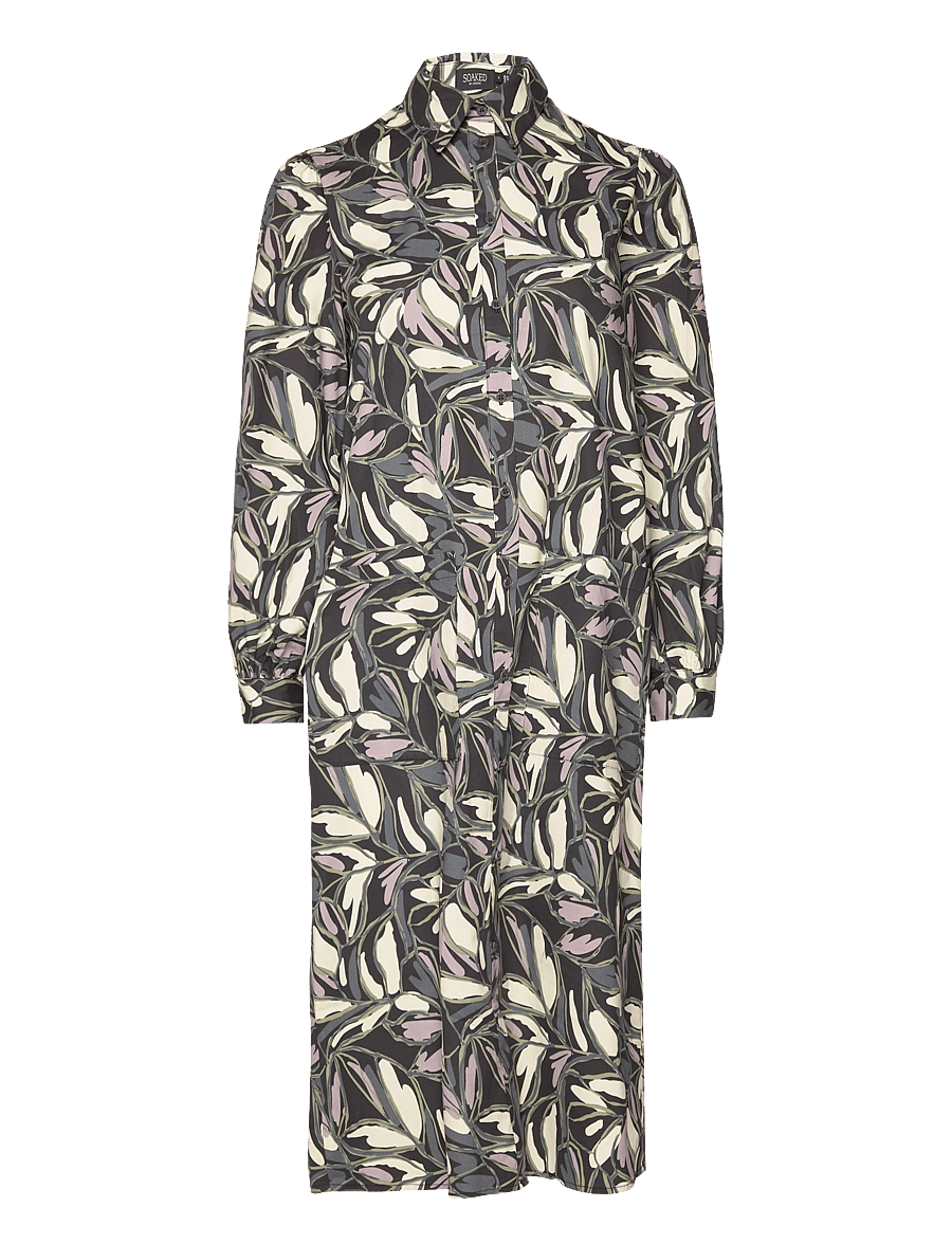 Soaked - SLFrankie Shirt Dress - skjortekjoler - black leaf print - 1