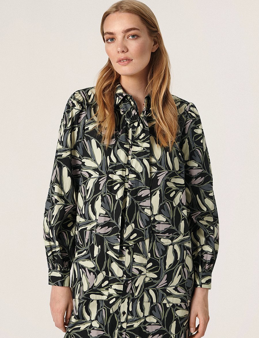 Soaked - SLFrankie Shirt Dress - skjortekjoler - black leaf print - 0