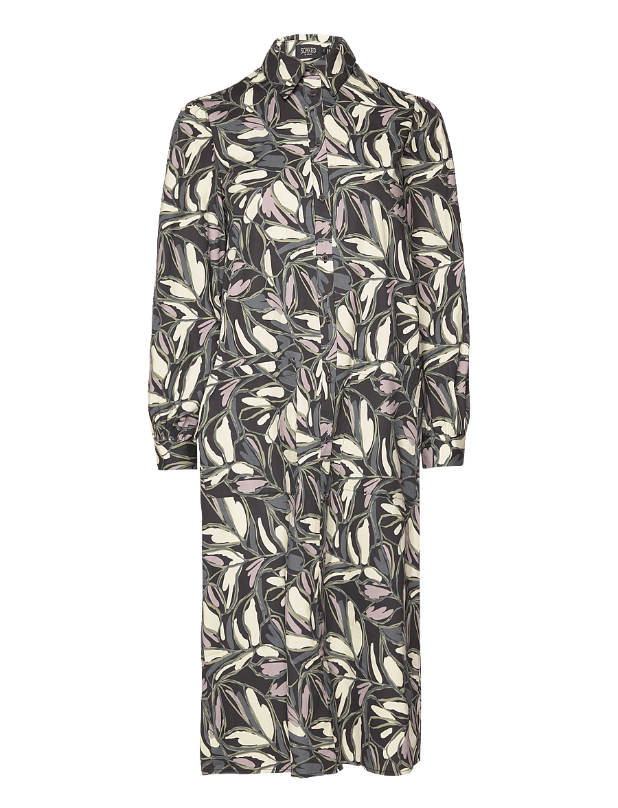Soaked - SLFrankie Shirt Dress - skjortekjoler - black leaf print - 3
