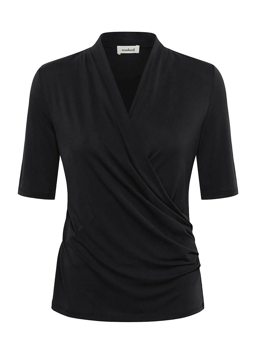 Soaked - SLColumbine Wrap Blouse SS - lühikeste varrukatega pluusid - black - 1