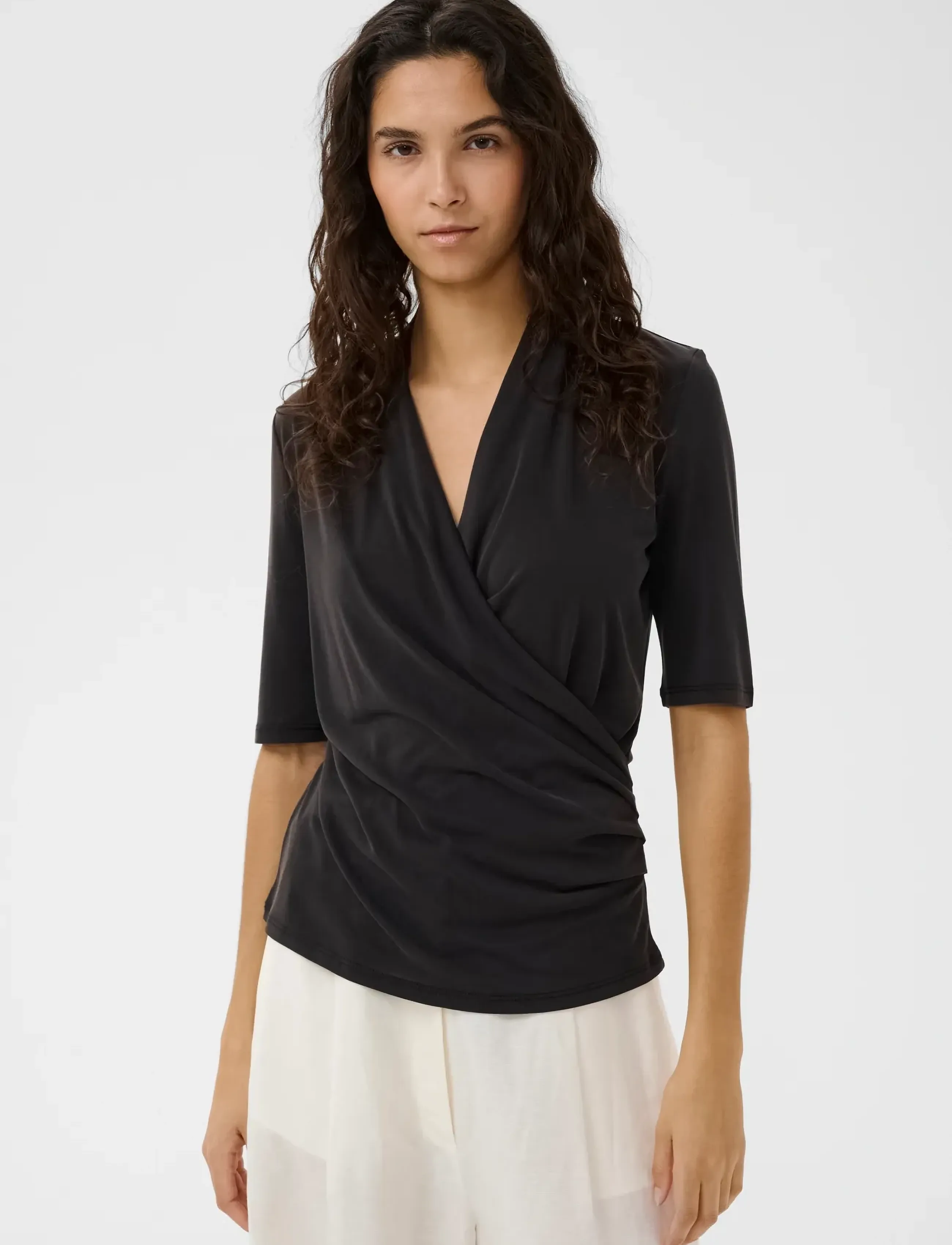 Soaked Slcolumbine Wrap Blouse Ss, XS, Black, Bluser > Kortærmede, Dame