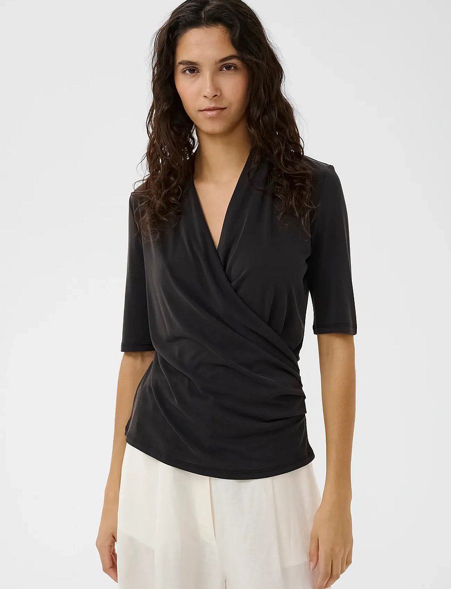 Soaked - SLColumbine Wrap Blouse SS - lühikeste varrukatega pluusid - black - 0