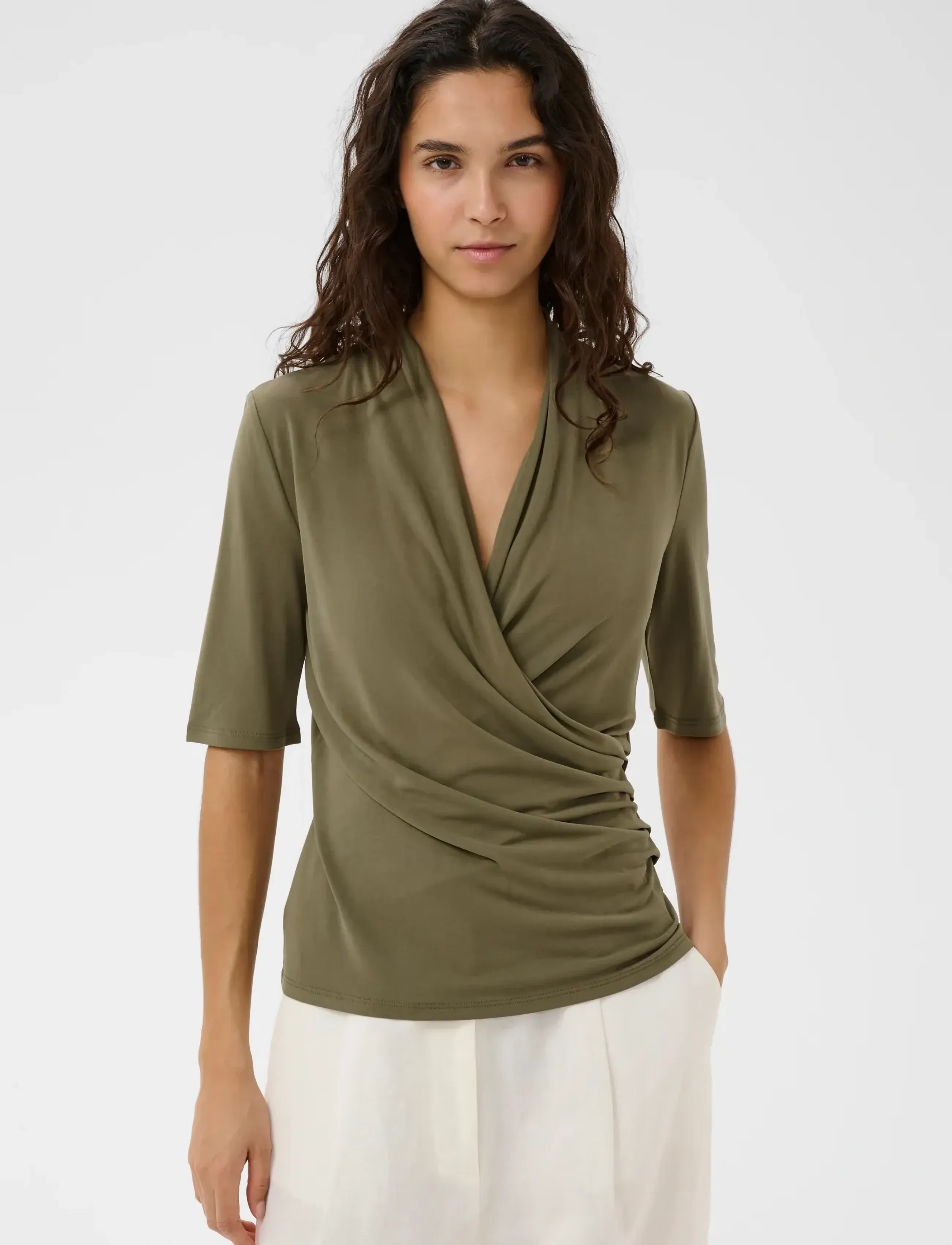 Soaked SLColumbine Wrap Blouse SS - Soaked in Luxury - DUSKY GREEN / khaki/green