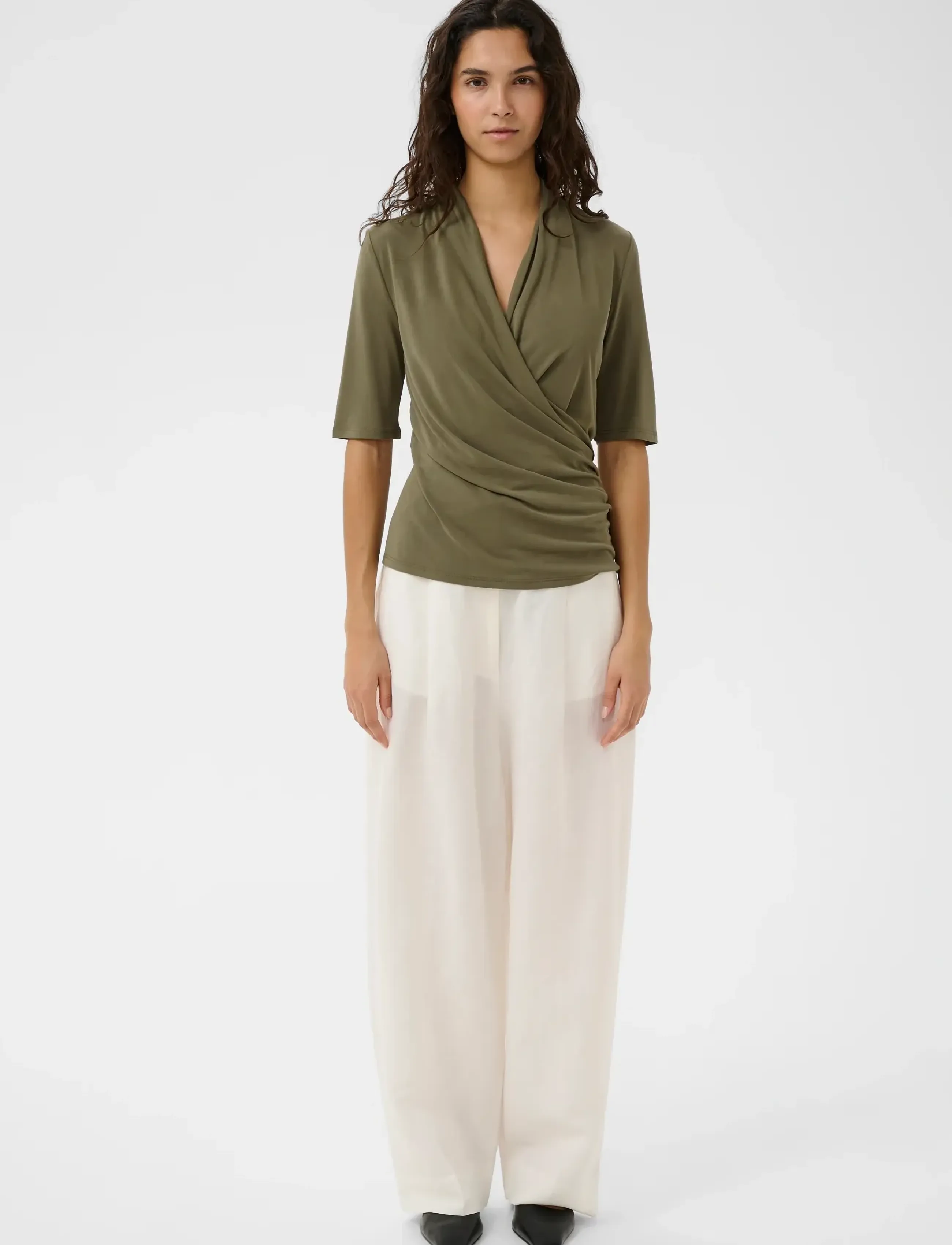 Soaked - SLColumbine Wrap Blouse SS - lühikeste varrukatega pluusid - dusky green - 3