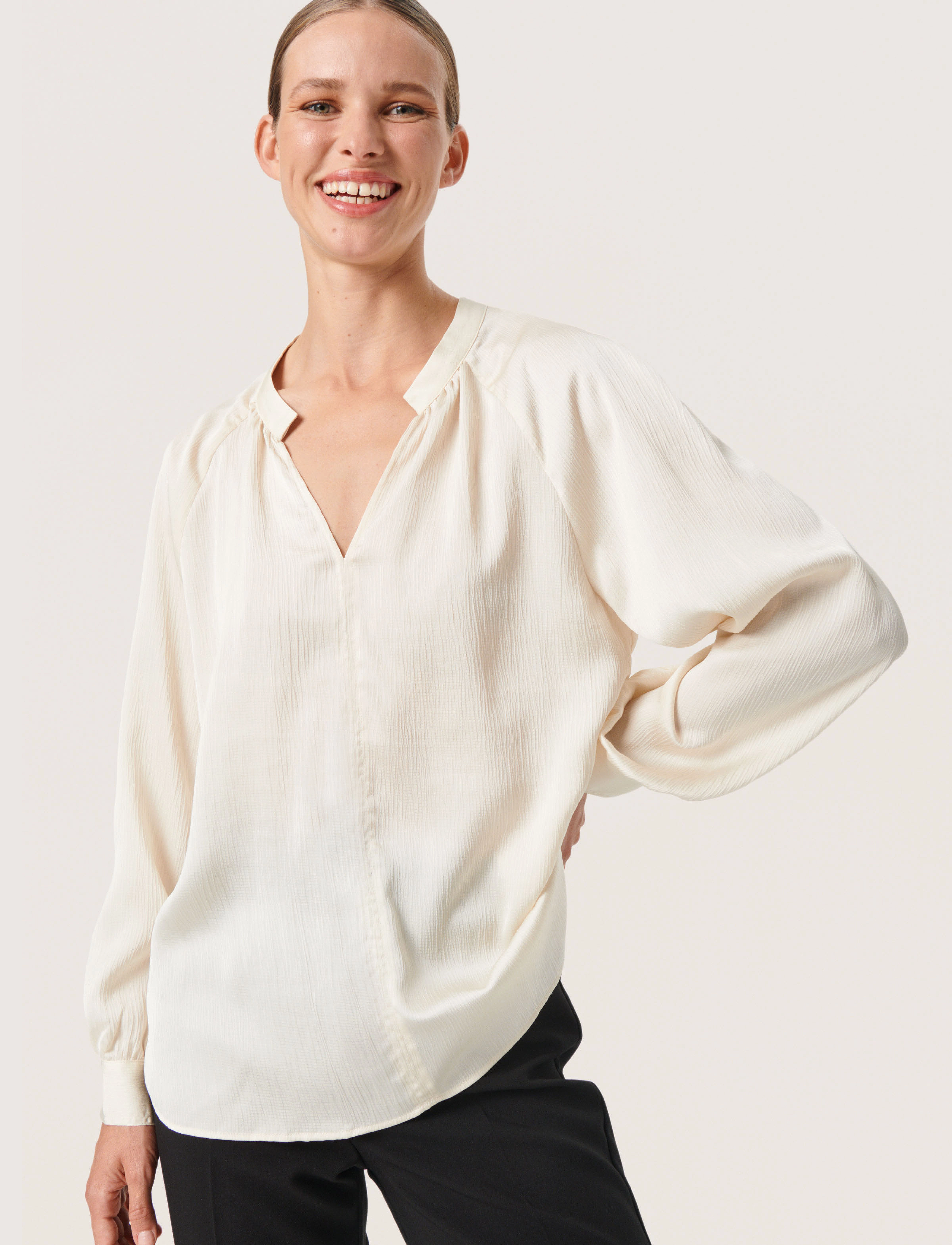 Soaked Slioana Blouse Ls, XXL, Cream, Bluser > Langærmede, Dame