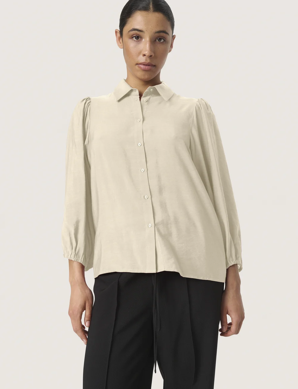 Soaked in Luxury - SLLeodora Stefani Shirt 3/4 - långärmade skjortor - oatmeal - 0