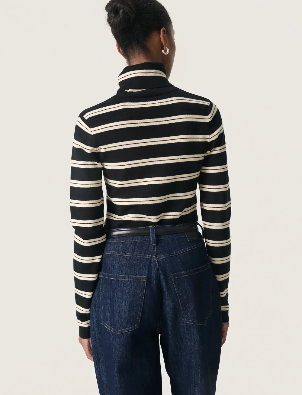 Soaked in Luxury - SLSpina Stri ped Rollneck - kõrge kaelusega kudumid - black w sandshell stripe - 4