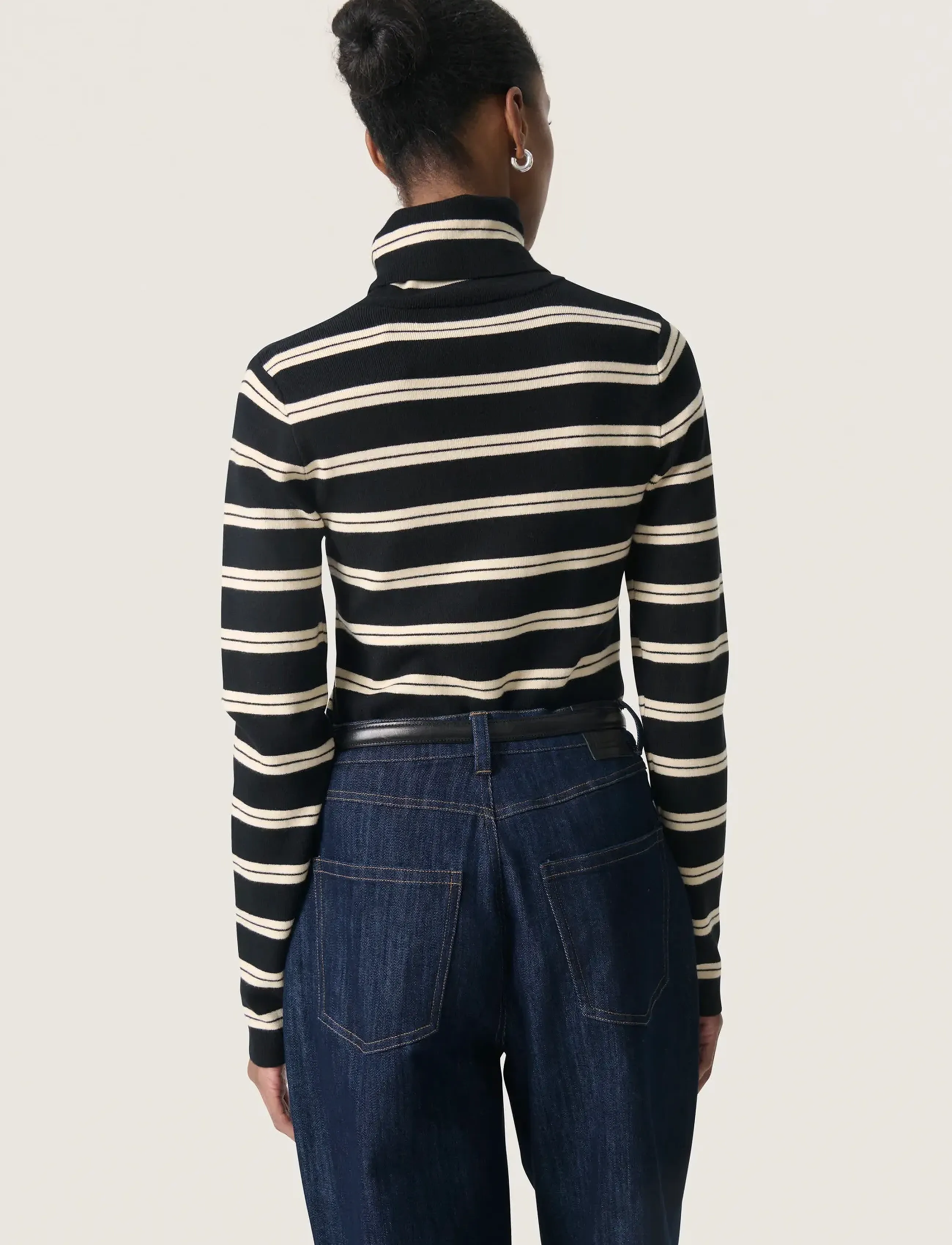 Soaked - SLSpina Striped Rollneck - efterårstøj - black w sandshell stripe - 4