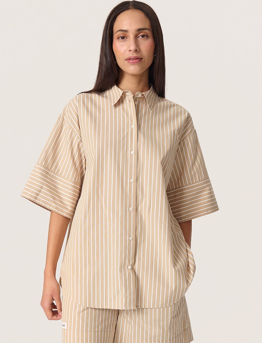 Soaked - SLKaily Shirt SS - kortærmede skjorter - travertine stripes - 0