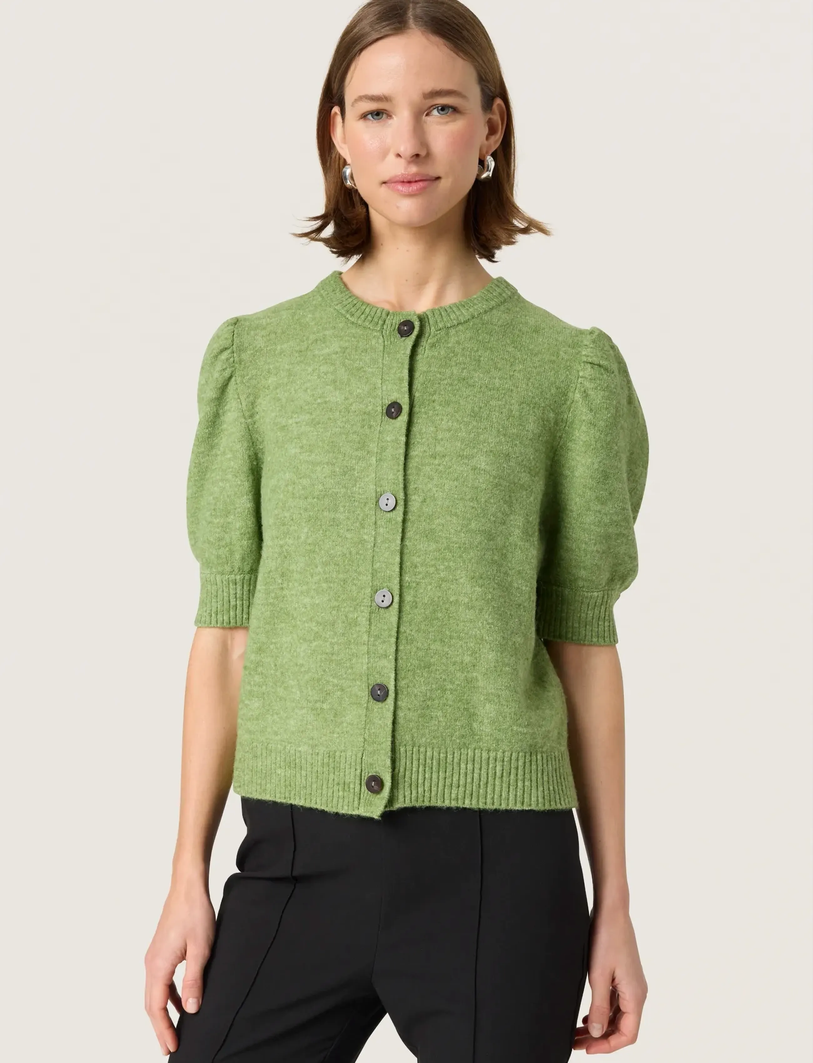 Soaked Slamani Cardigan Ss, L, Green, Strik > Cardigans, Dame