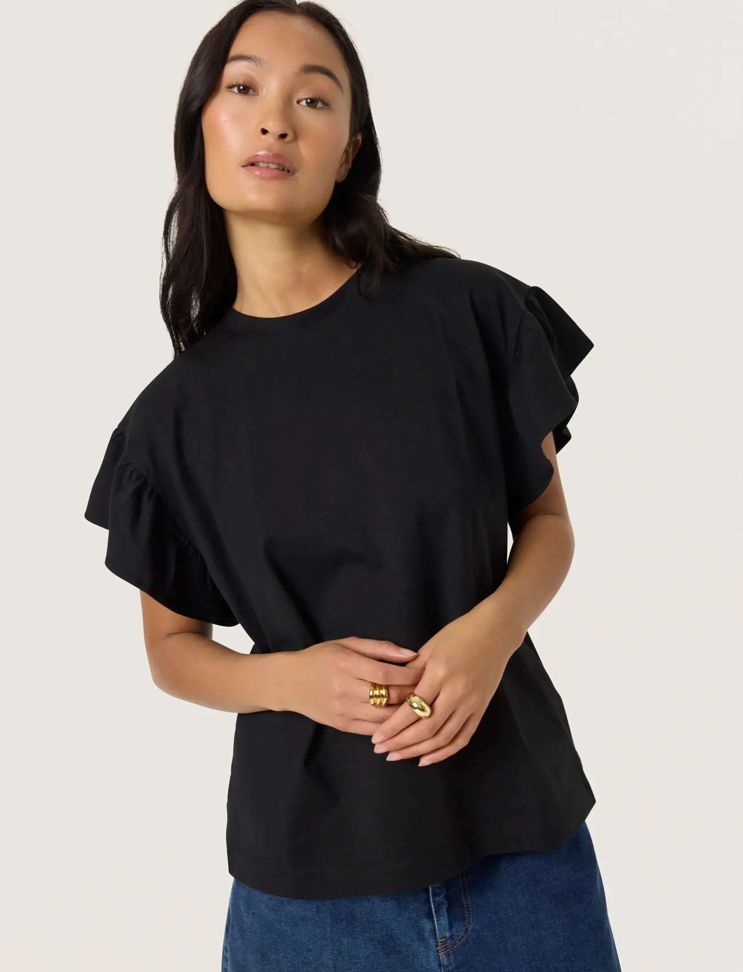 Soaked in Luxury SLJina Flary Tee - Soaked in Luxury - BLACK / black