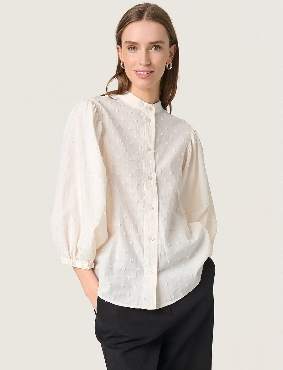 Soaked - SLSunela Shirt 3/4 - langärmlige hemden - broken white - 0