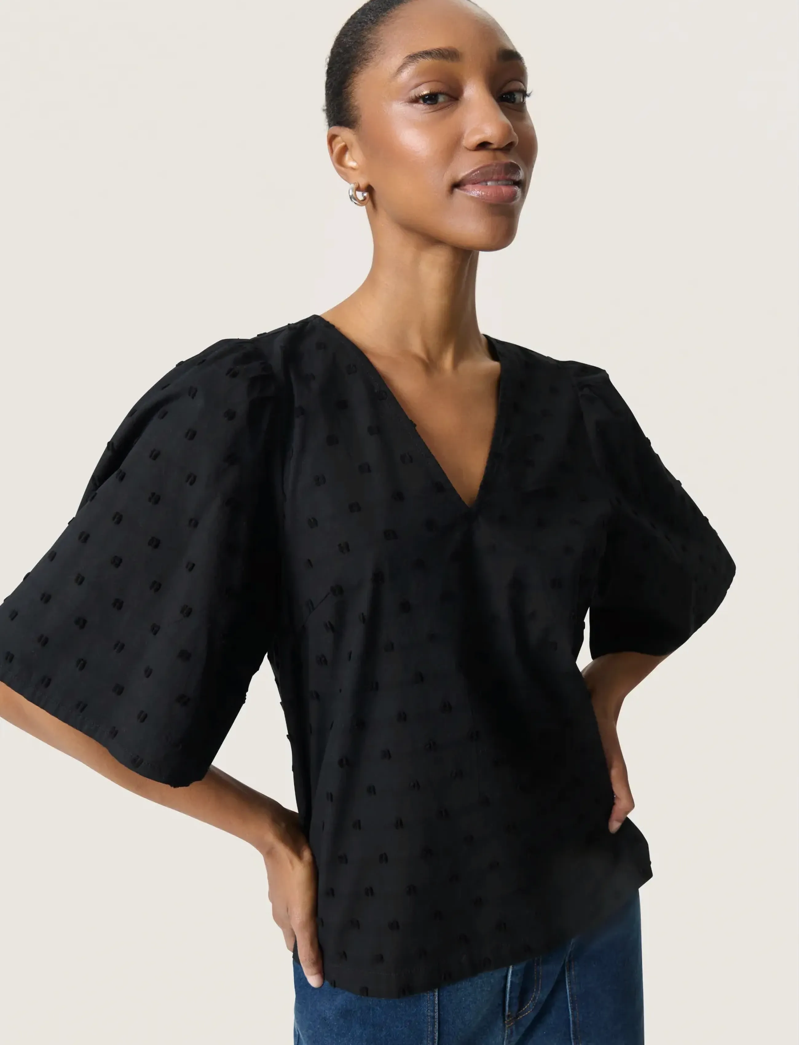 Soaked Slsunela Felisia Top Ss, XS, Blouses, Schwarz - Short-sleeved, Frauen