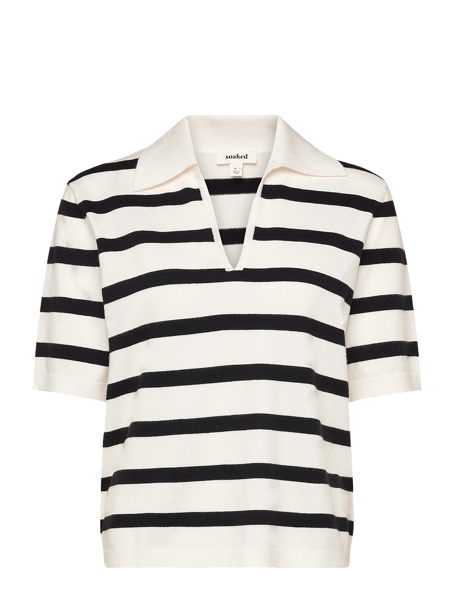 Soaked - SLSpina Striped Polo Pullover SS - broken white w black stripe - 0
